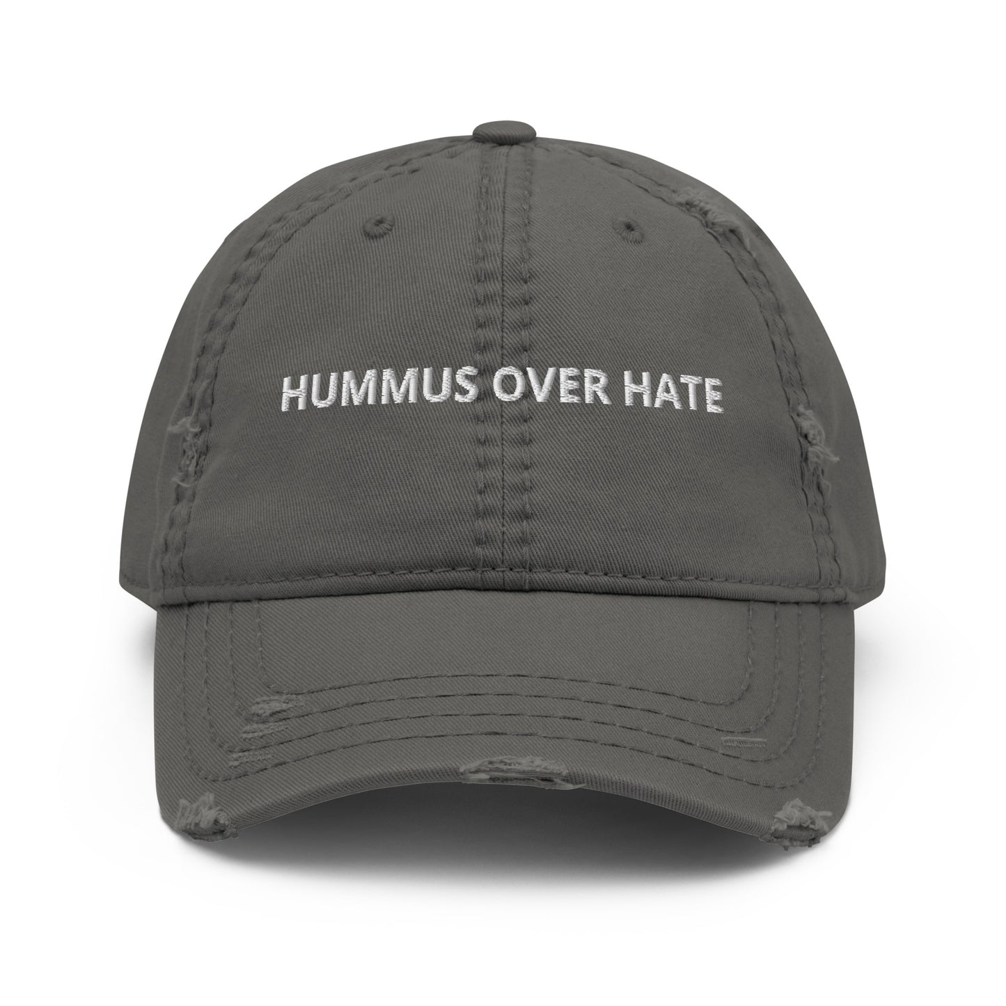 Gray Hummus Over Hate Distressed Dad Hat