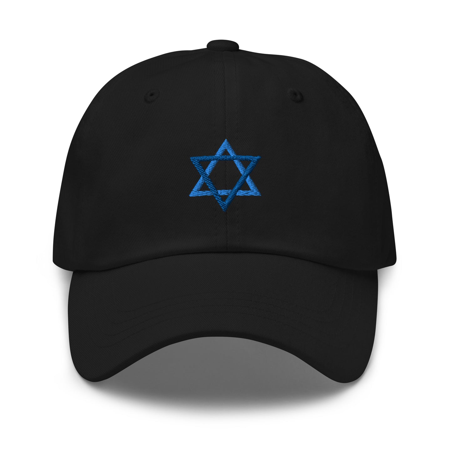Black Star Of David Hat - Introducing our Jewish Star Hat - made with comfortable cotton and a blue Jewish Star design expertly embroidered on the front. Make a statement and share your Jewish Pride with this classic dad hat, perfect for everyday streetwear in a variety of colors.