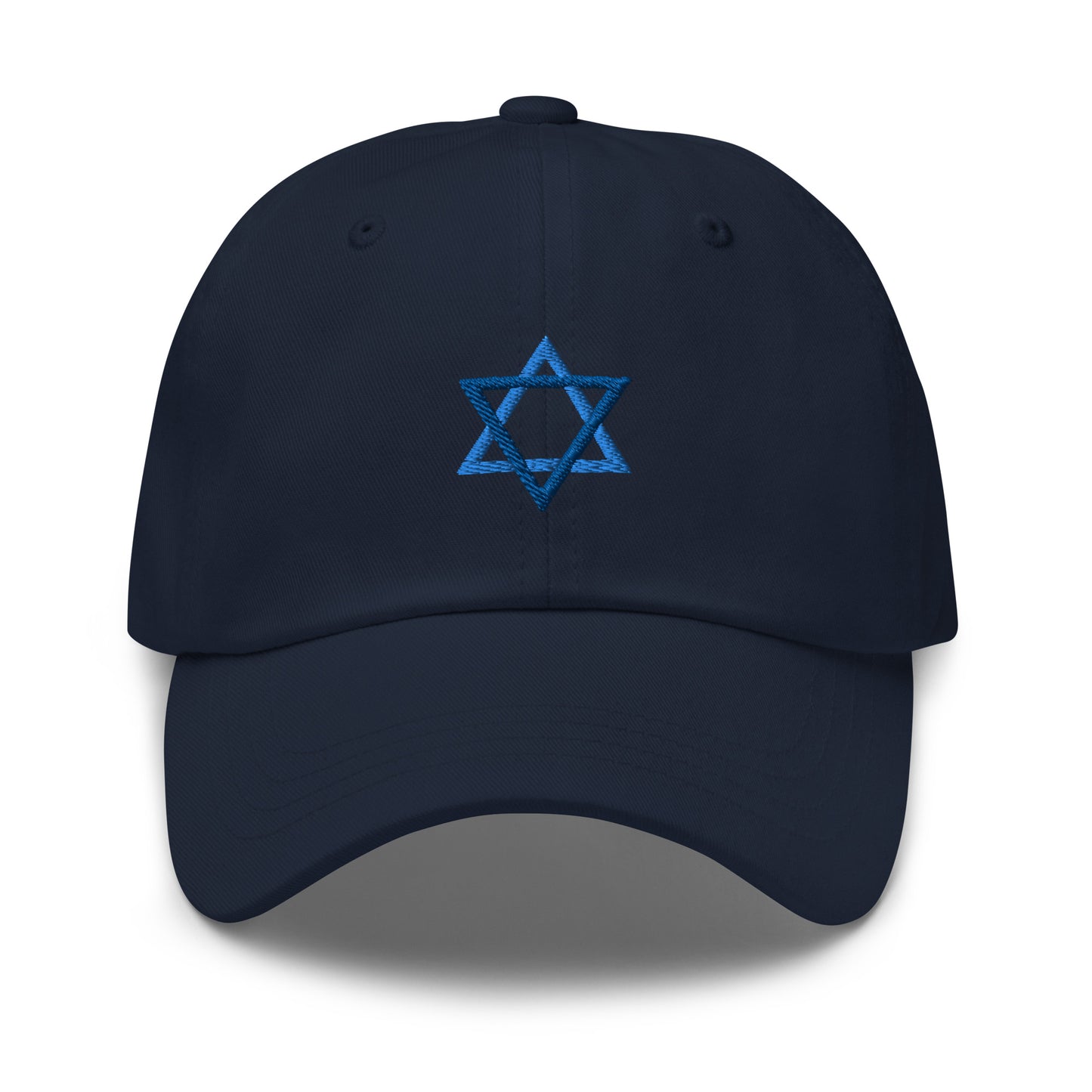 Navy Star Of David Hat - Introducing our Jewish Star Hat - made with comfortable cotton and a blue Jewish Star design expertly embroidered on the front. Make a statement and share your Jewish Pride with this classic dad hat, perfect for everyday streetwear in a variety of colors.
