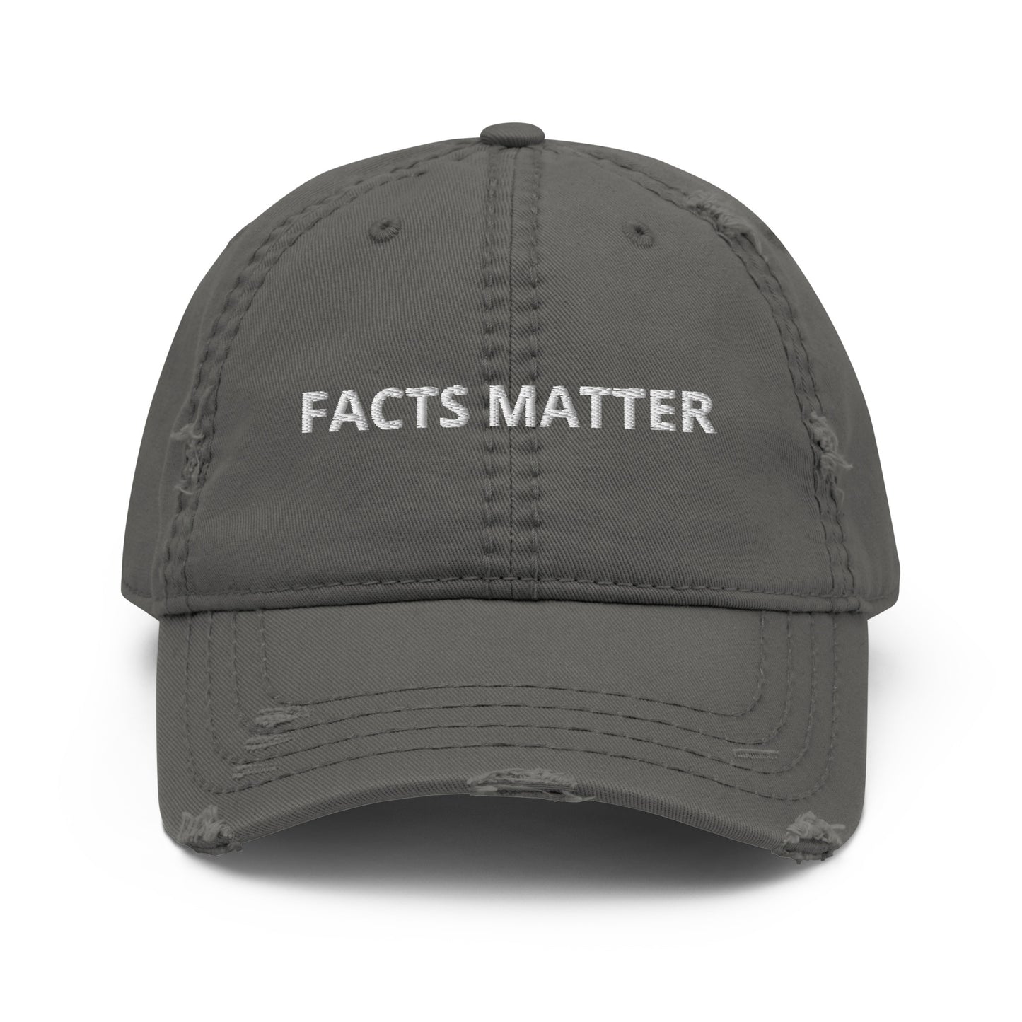 Gray Facts Matter Hat - Our Facts Matter Hat is comfortable, adjustable and comes in a different colors. It's a classic dad hat with a simple design, expertly embroidered on the front. Make a statement and remind people that facts matter! Some people seem to forget.