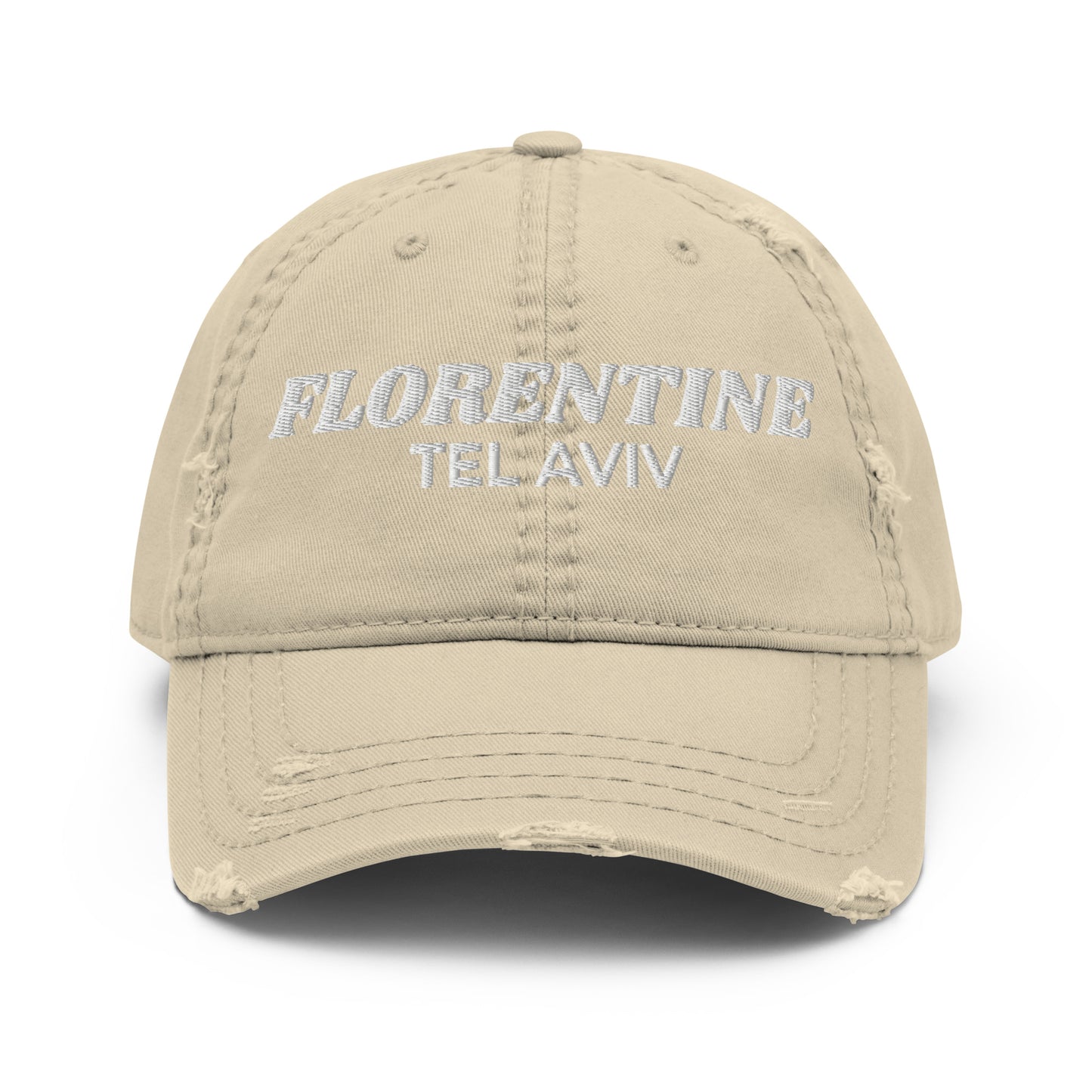 Khaki Florentine Tel Aviv hat - Our Florentine Tel Aviv Hat is comfortable, adjustable and comes in a few different colors. It's a classic dad hat, expertly embroidered just for you! Perfect for everyday streetwear or a gift for your favorite Tel Avivi.