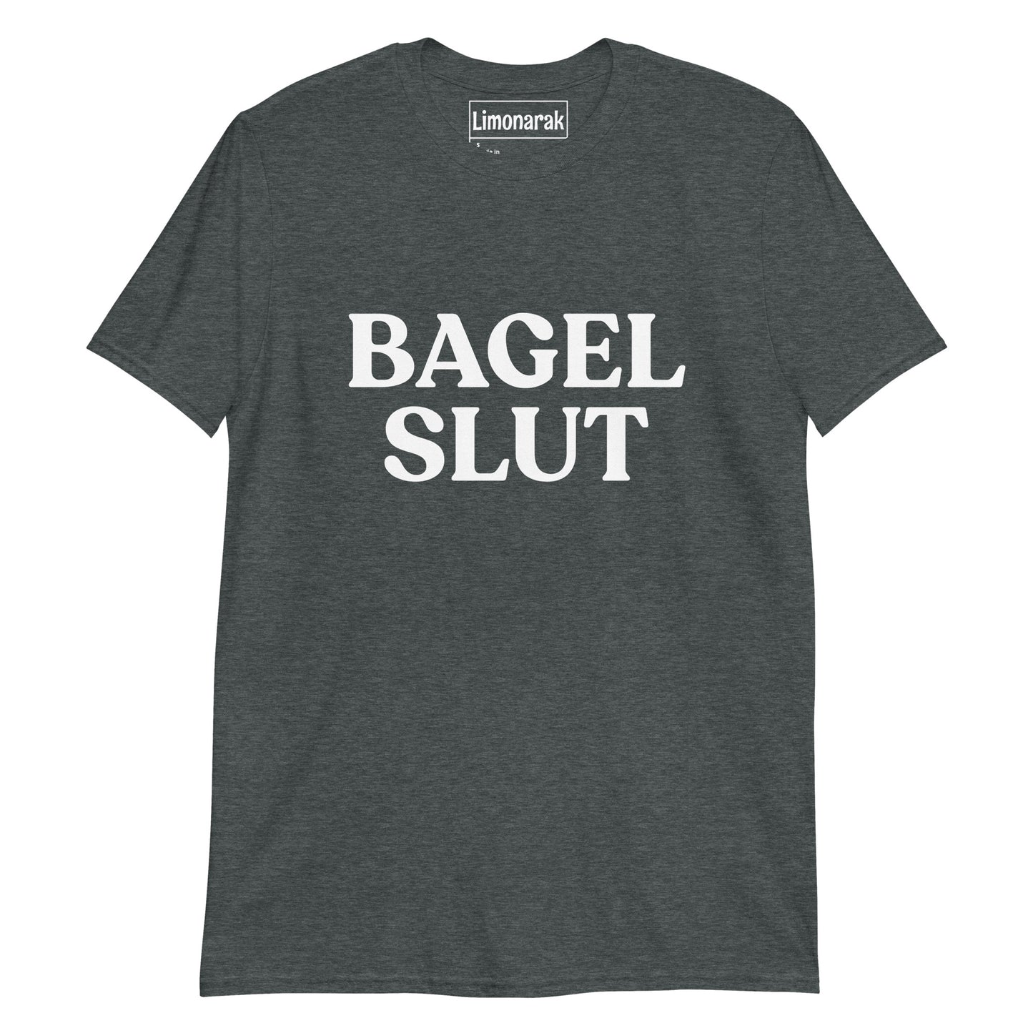 Dark Gray Bagel Slut Shirt - This Bagel Slut T-Shirt proudly displays your love for all things bagel. Made with high quality materials, this shirt is soft and comfortable, perfect for everyday streetwear. Show off your love of bagels and make a bold statement with this unique and eye-catching bagel t-shirt. Looking for something personalized? Shoot us a message!