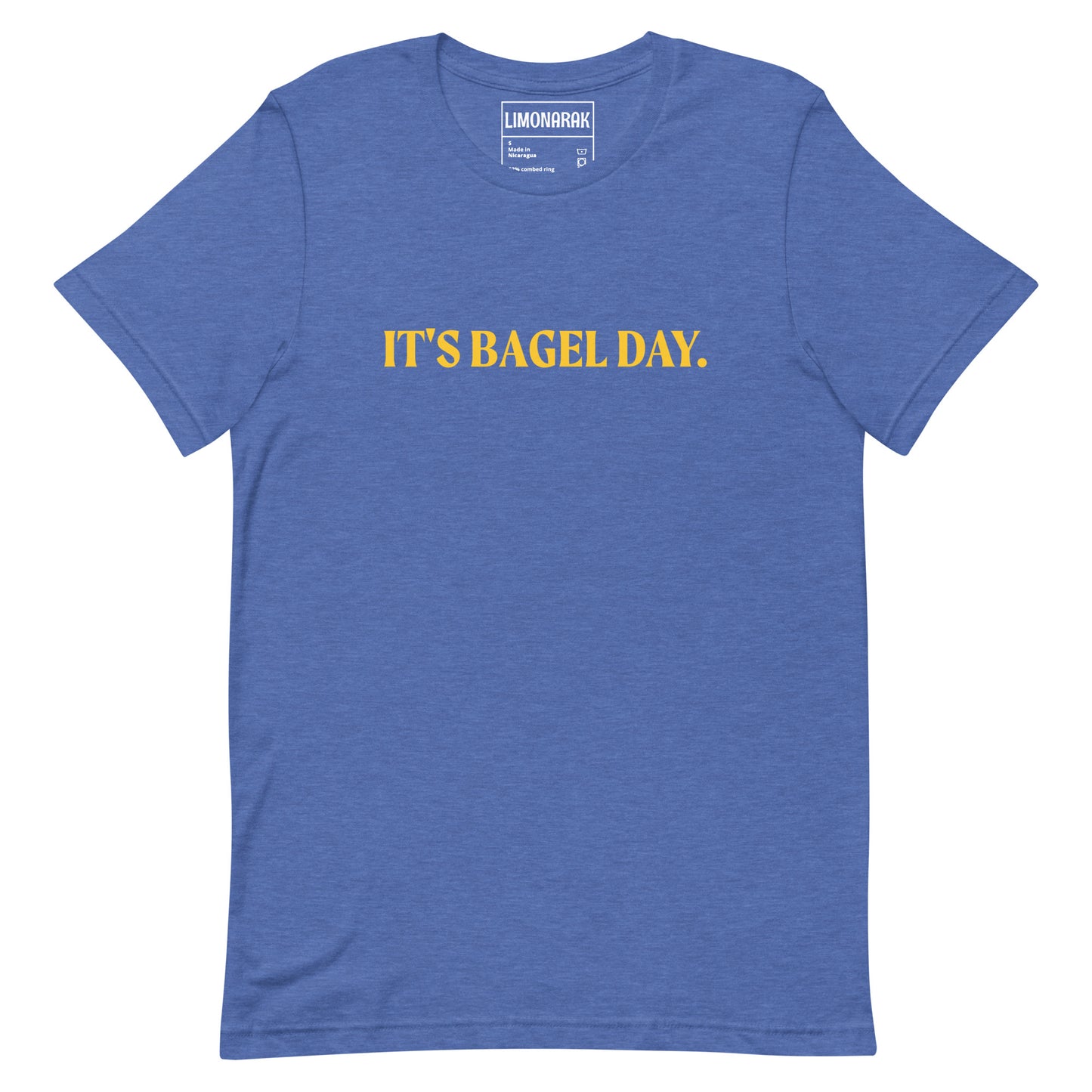 Blue Bagel T-shirt - This It's Bagel Day T-Shirt is a must-have for any bagel enthusiast! Featuring a funny bagel saying, this shirt is perfect for expressing your love for all things bagel. It's a soft and comfortable tee that comes in a variety of colors. Perfect for everyday streetwear. Because everyday is bagel day!