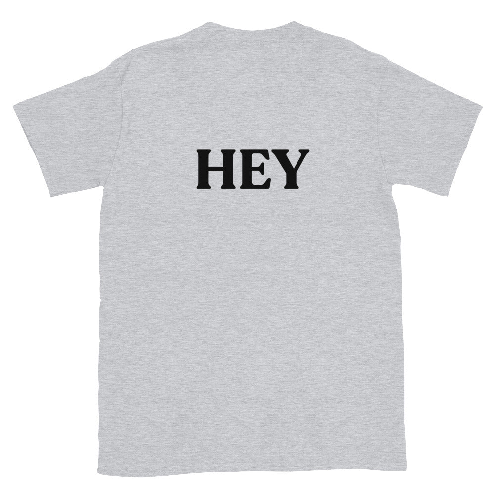 Back of Gray Sheket Bavakasha Hey T-Shirt
