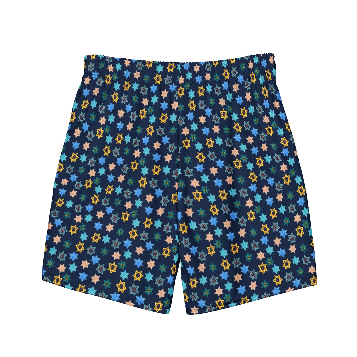 Back of Recycled Jewish Star Swim Trunks
