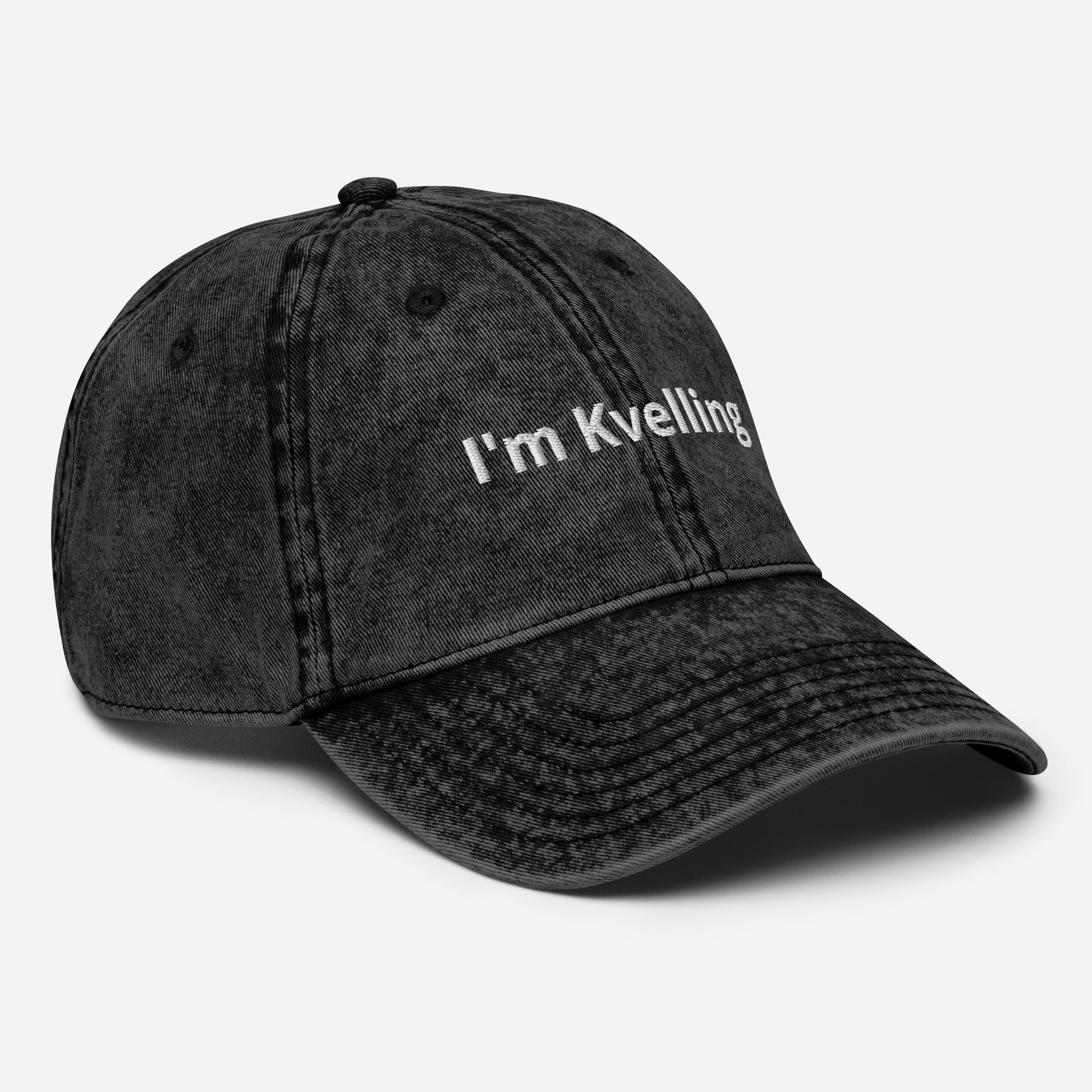 Black side view I'm Kvelling Washed Out Dad Hat