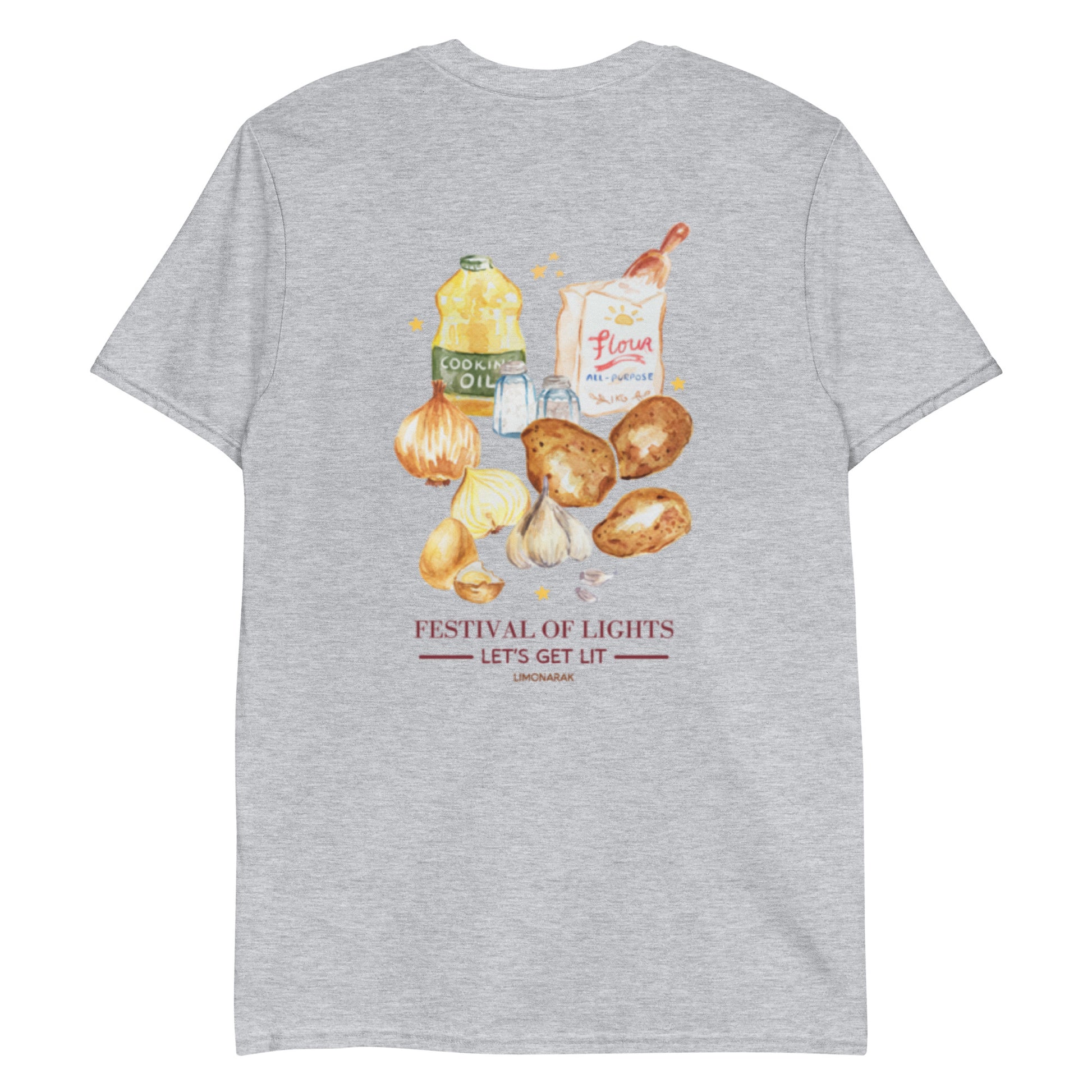 Gray Festival Of Lights Latkes T-Shirt - Front & Back