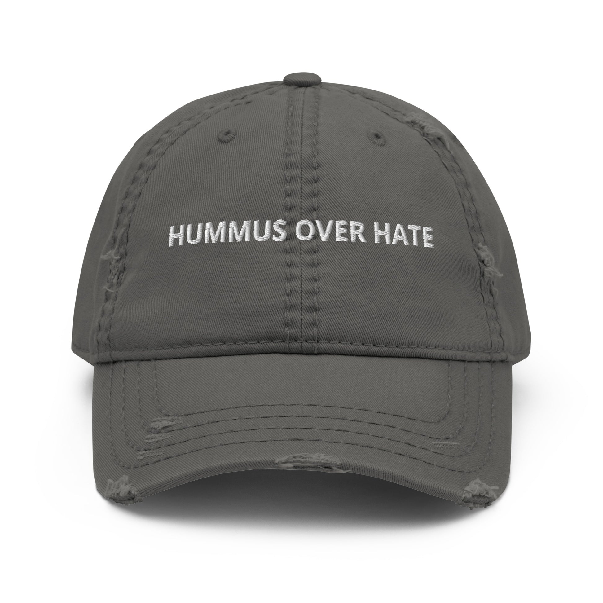Gray Hummus Over Hate Distressed Dad Hat