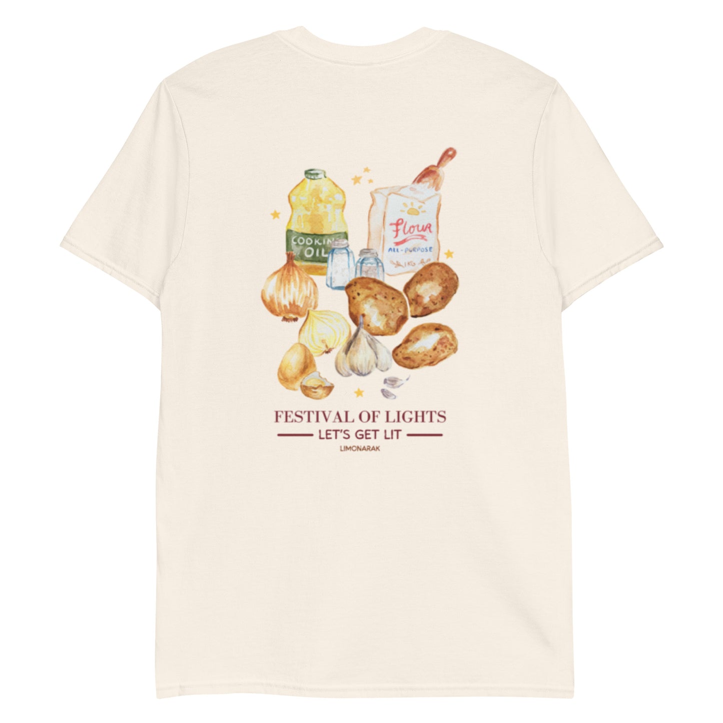 Light Beige Festival Of Lights Latkes T-Shirt - Front & Back