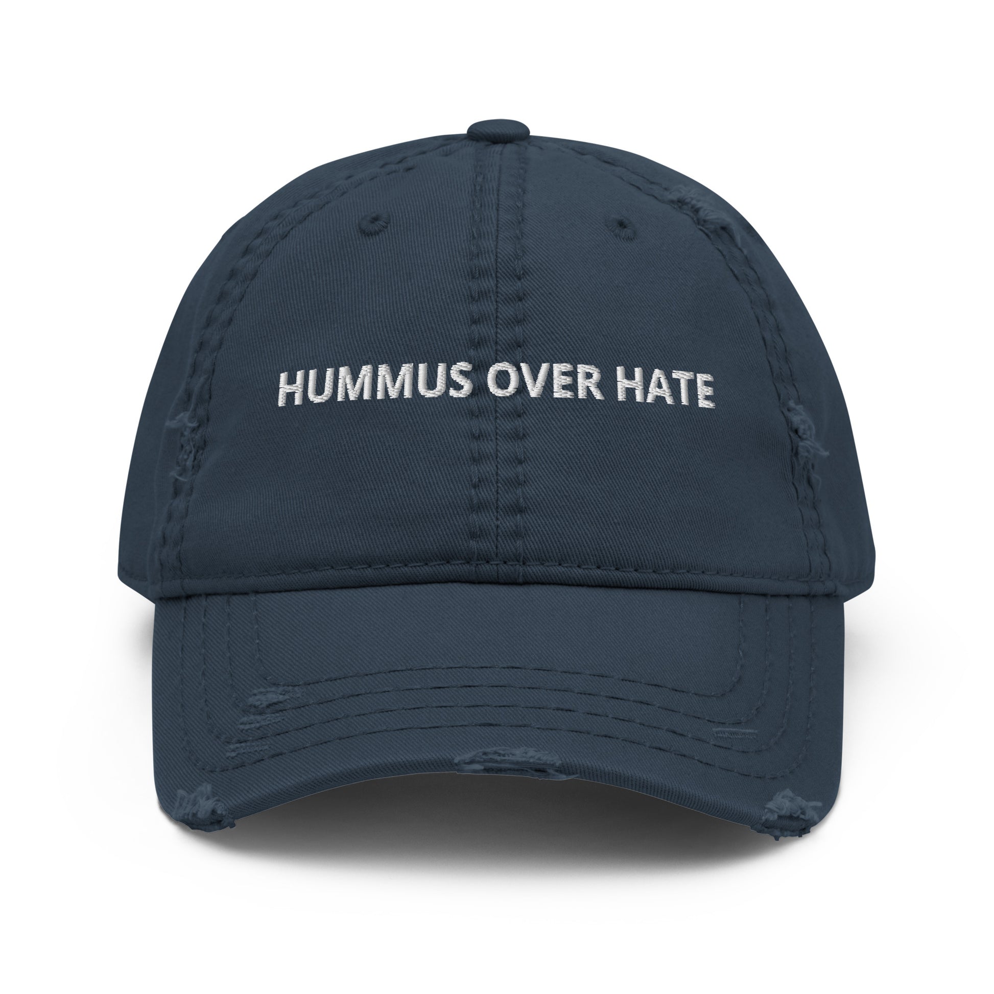 Navy Hummus Over Hate Distressed Dad Hat