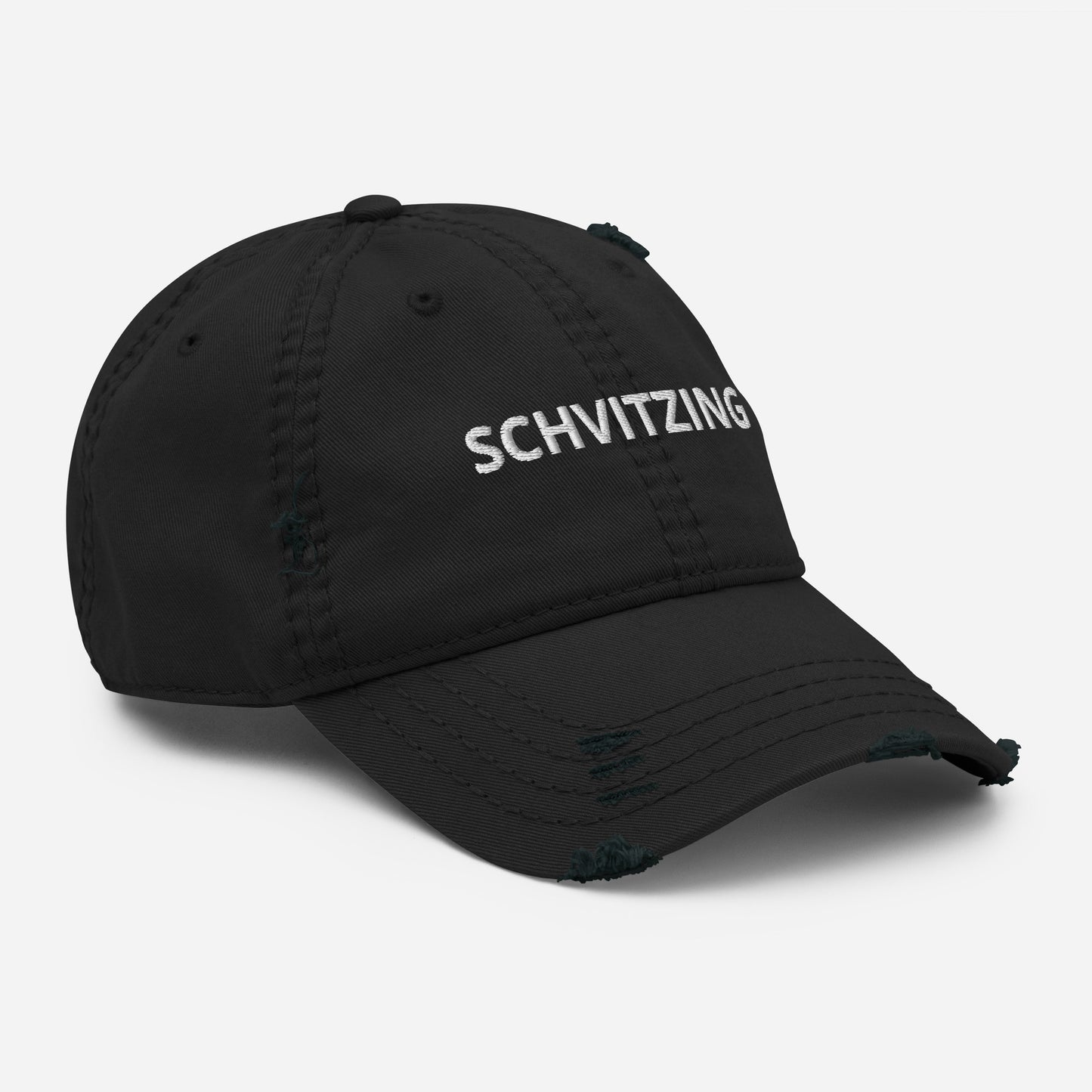 Side of Black Schvitzing Distressed Dad Hat