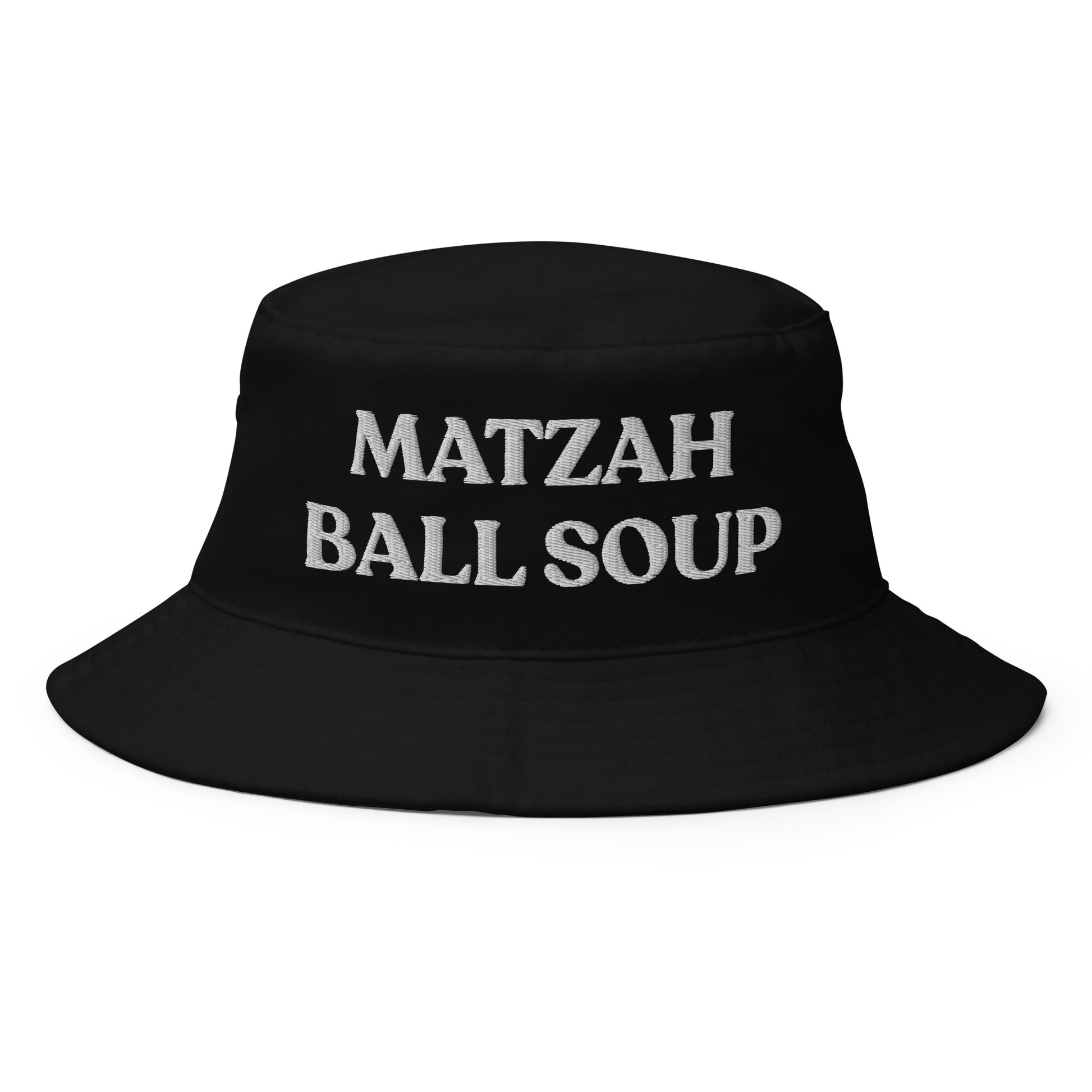 Black Matzah Ball Soup Hat - Our Matzah Ball Soup Hat is perfect for everyday streetwear or a funny gift for your favorite yid. It's comfortable, made of 100% cotton and has sewn eyelets for breathability. Eat your fav soup in this funny Jewish bucket hat.