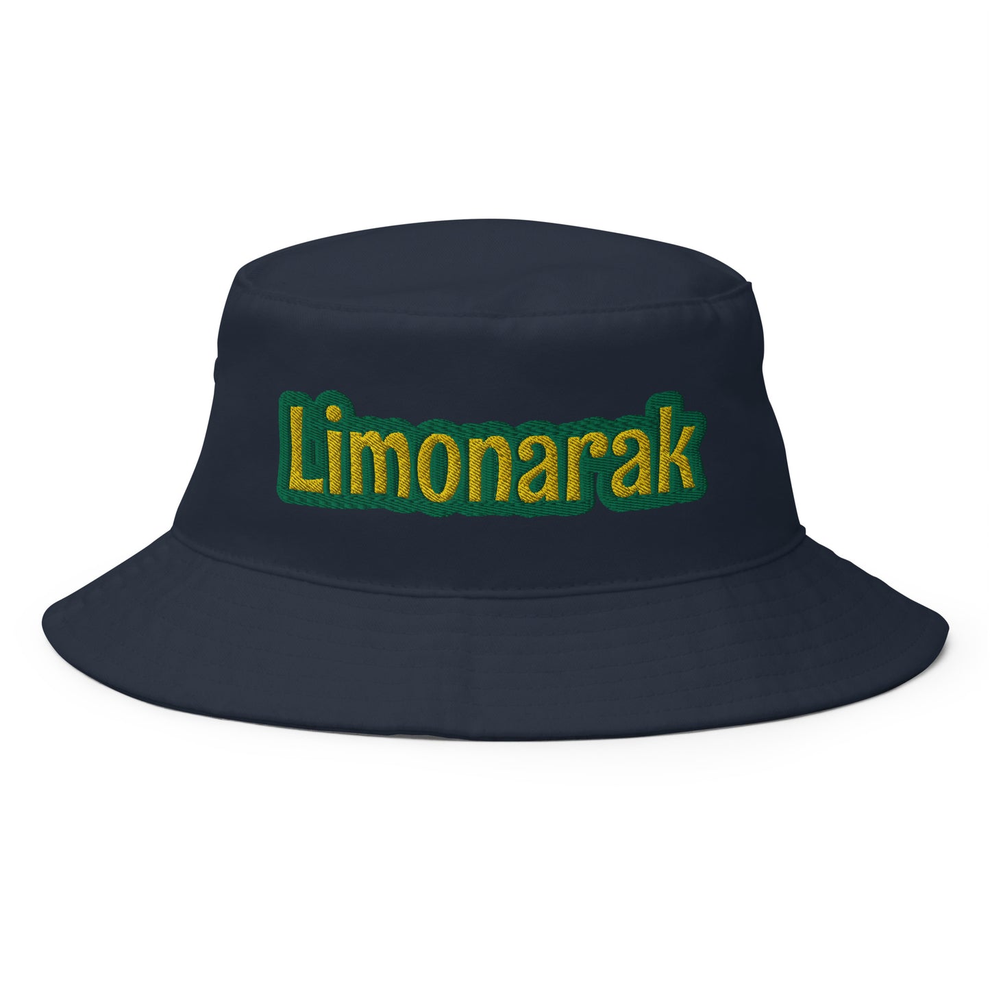 Navy Limonarak bucket hat - Our Limonarak bucket hat is perfect for beach adventures, grocery shopping and everything in between. It's a classic bucket hat, made of 100% cotton with sewn eyelets for breathability and a bright design, expertly embroidered across the front. Drink your favorite cocktail in style.