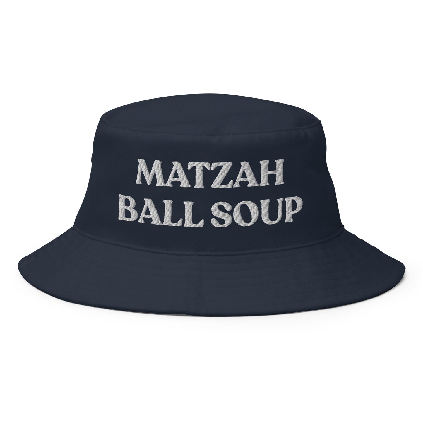 Navy Matzah Ball Soup Hat - Our Matzah Ball Soup Hat is perfect for everyday streetwear or a funny gift for your favorite yid. It's comfortable, made of 100% cotton and has sewn eyelets for breathability. Eat your fav soup in this funny Jewish bucket hat.