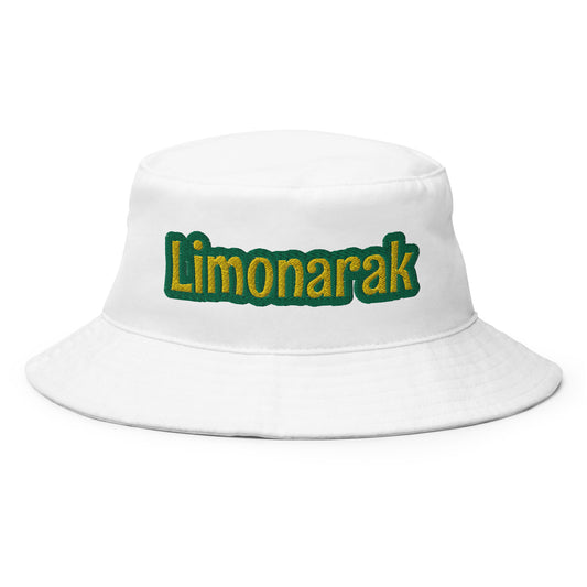 White Limonarak bucket hat - Our Limonarak bucket hat is perfect for beach adventures, grocery shopping and everything in between. It's a classic bucket hat, made of 100% cotton with sewn eyelets for breathability and a bright design, expertly embroidered across the front. Drink your favorite cocktail in style.