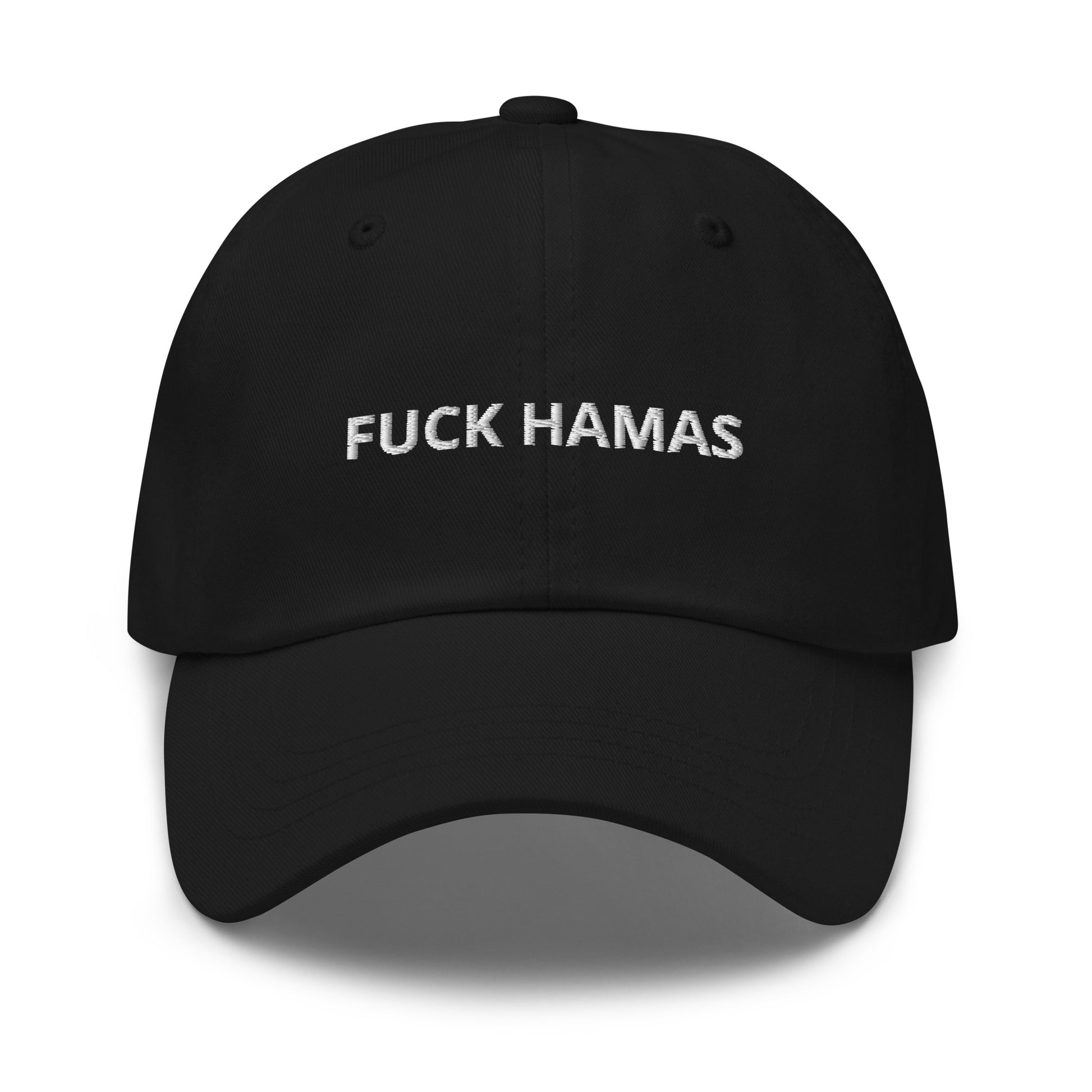 Black Fuck Hamas Hat - Introducing our Fuck Hamas Dad Hat - made with comfortable cotton and a bold, anti-Hamas design expertly embroidered on the front. Start conversations and make a statement with this classic dad hat, perfect for everyday streetwear in a variety of colors.