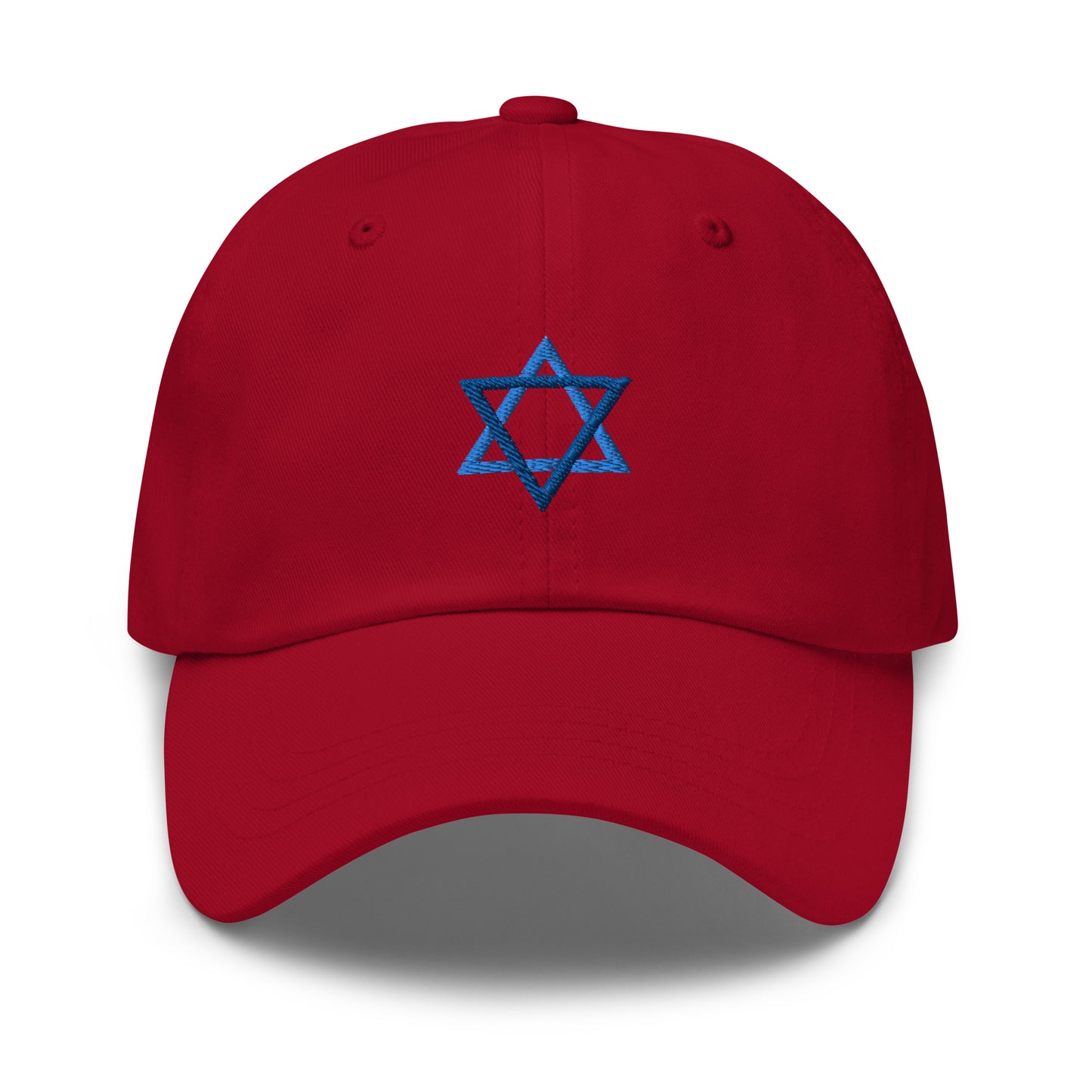 Red Star Of David Hat - Introducing our Jewish Star Hat - made with comfortable cotton and a blue Jewish Star design expertly embroidered on the front. Make a statement and share your Jewish Pride with this classic dad hat, perfect for everyday streetwear in a variety of colors.