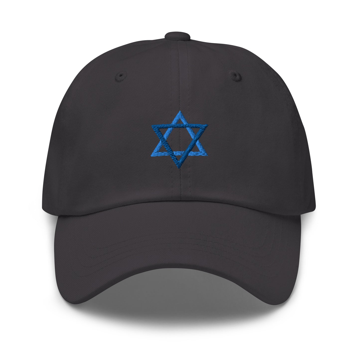 Gray Star Of David Hat - Introducing our Jewish Star Hat - made with comfortable cotton and a blue Jewish Star design expertly embroidered on the front. Make a statement and share your Jewish Pride with this classic dad hat, perfect for everyday streetwear in a variety of colors.