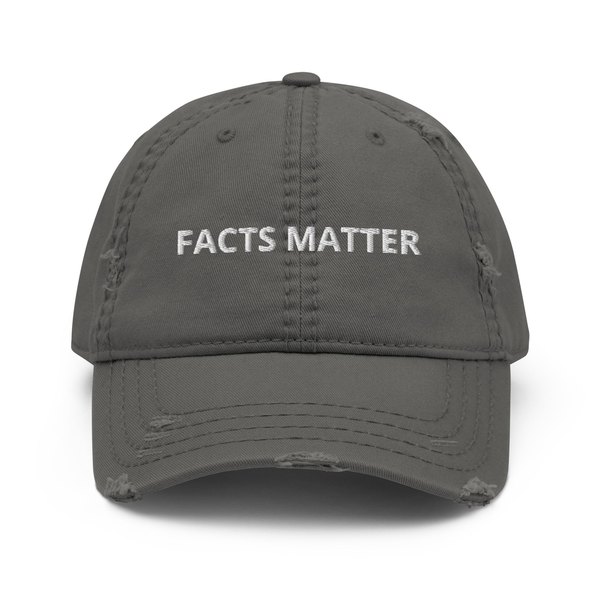 Gray Facts Matter Hat - Our Facts Matter Hat is comfortable, adjustable and comes in a different colors. It's a classic dad hat with a simple design, expertly embroidered on the front. Make a statement and remind people that facts matter! Some people seem to forget.