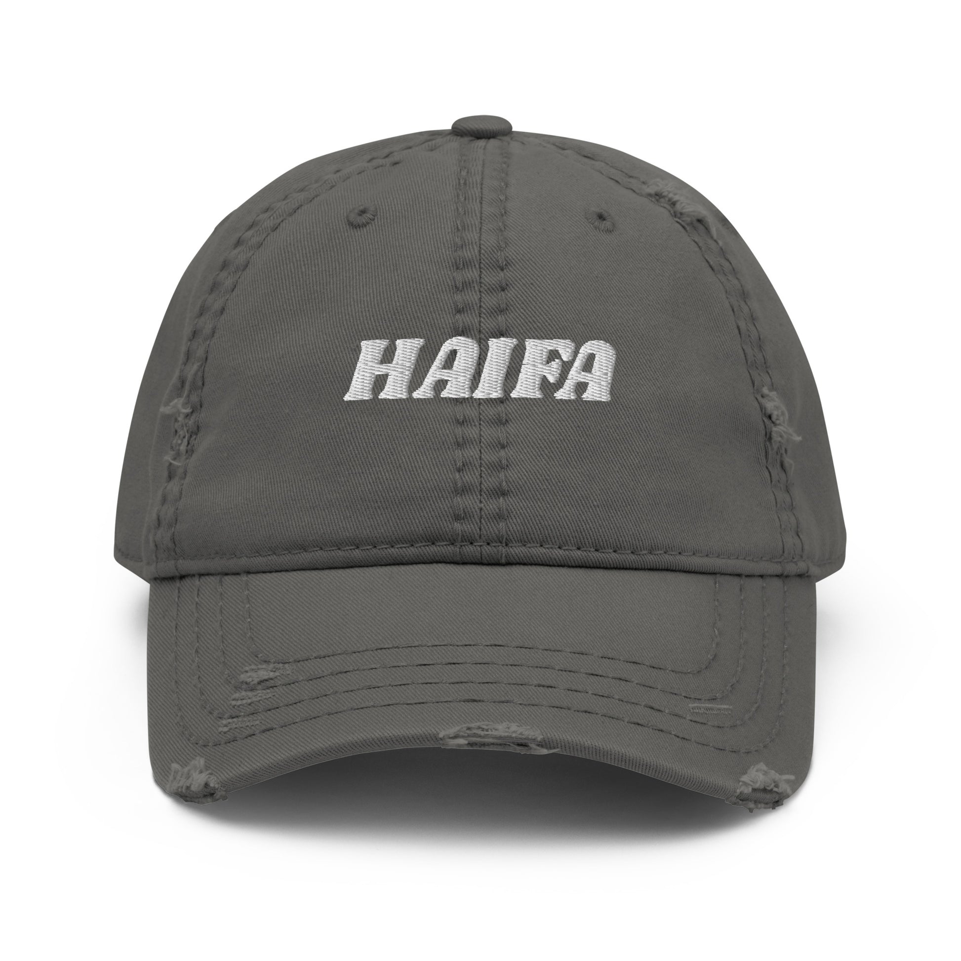 Gray Haifa Dad Hat - Our Haifa Hat is comfortable, adjustable and comes in a few different colors. It's a classic dad hat with a Haifa, expertly embroidered on the front.