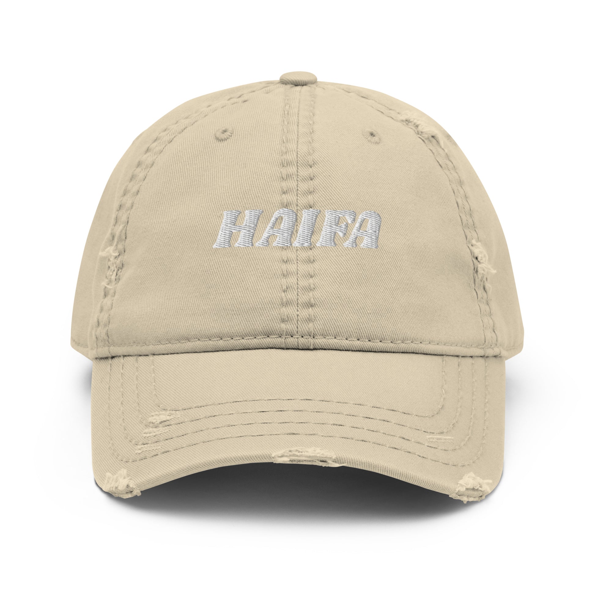 Khaki Haifa Dad Hat - Our Haifa Hat is comfortable, adjustable and comes in a few different colors. It's a classic dad hat with a Haifa, expertly embroidered on the front.