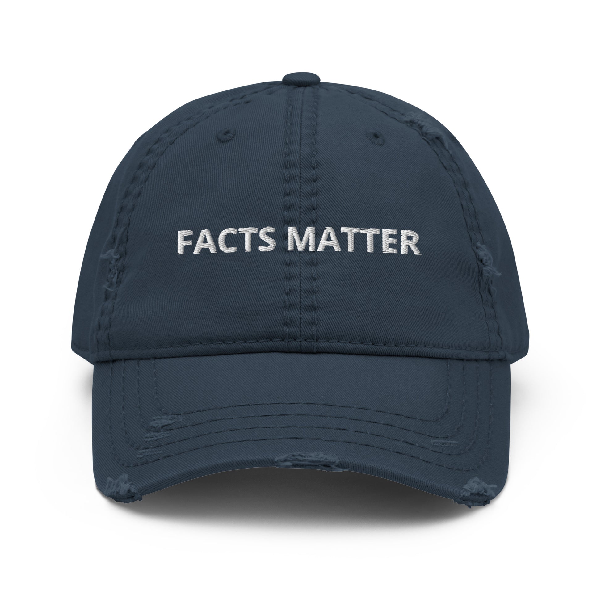 Navy Facts Matter Hat - Our Facts Matter Hat is comfortable, adjustable and comes in a different colors. It's a classic dad hat with a simple design, expertly embroidered on the front. Make a statement and remind people that facts matter! Some people seem to forget.