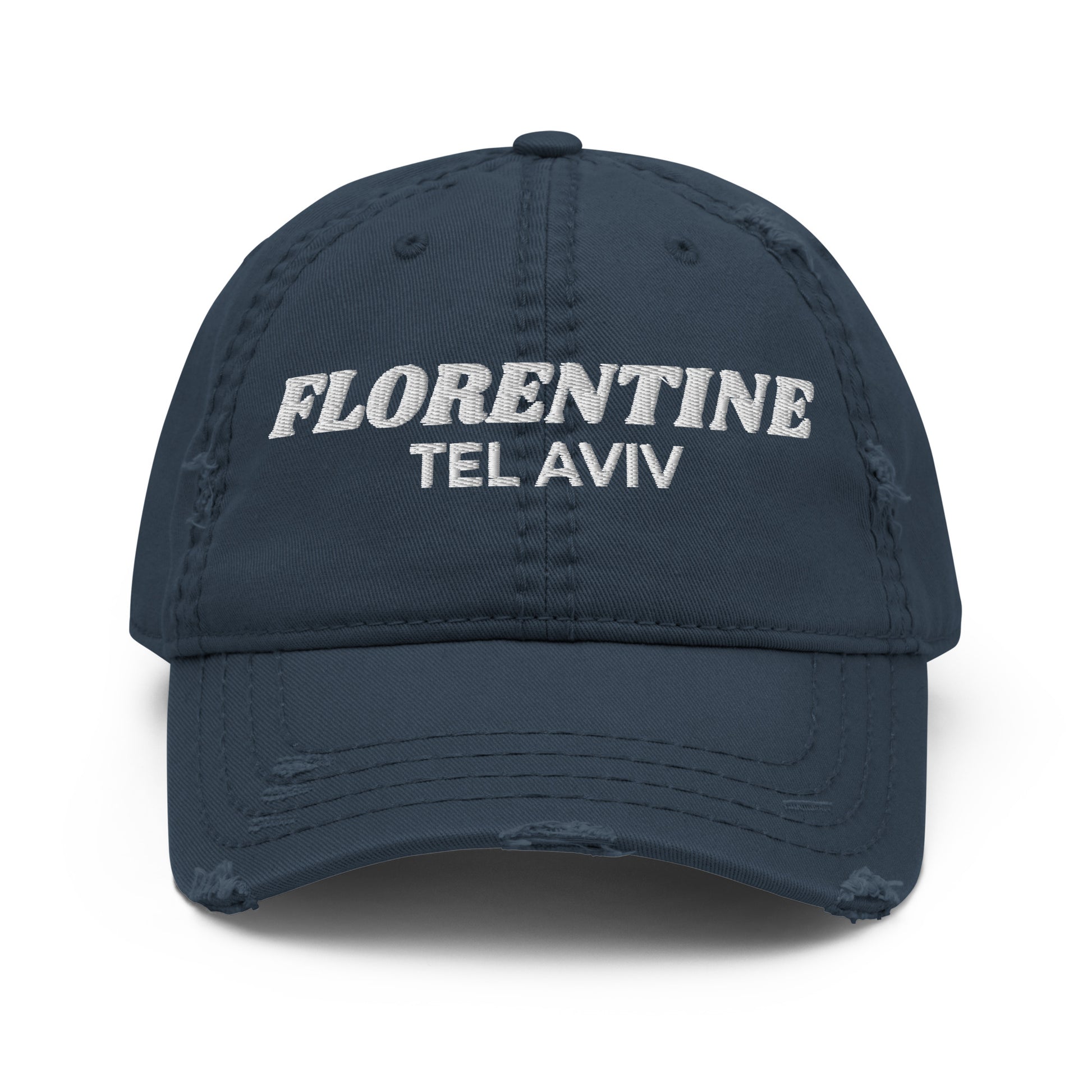 Navy Florentine Tel Aviv hat - Our Florentine Tel Aviv Hat is comfortable, adjustable and comes in a few different colors. It's a classic dad hat, expertly embroidered just for you! Perfect for everyday streetwear or a gift for your favorite Tel Avivi.