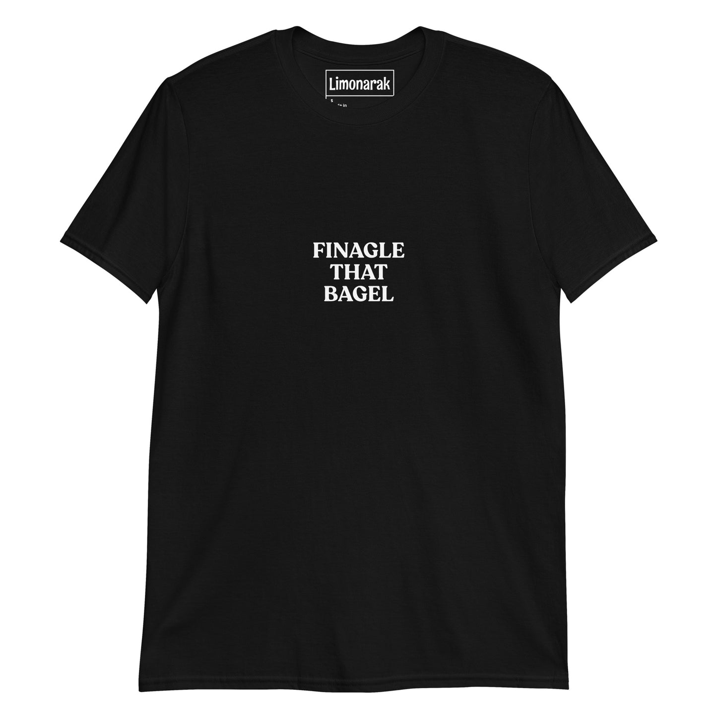 Black Finagle That Bagel Shirt - Love bagels? Eat your favorite bagels in this funny bagel shirt. It's a soft and comfortable tee with "Finagle That Bagel" on the front.