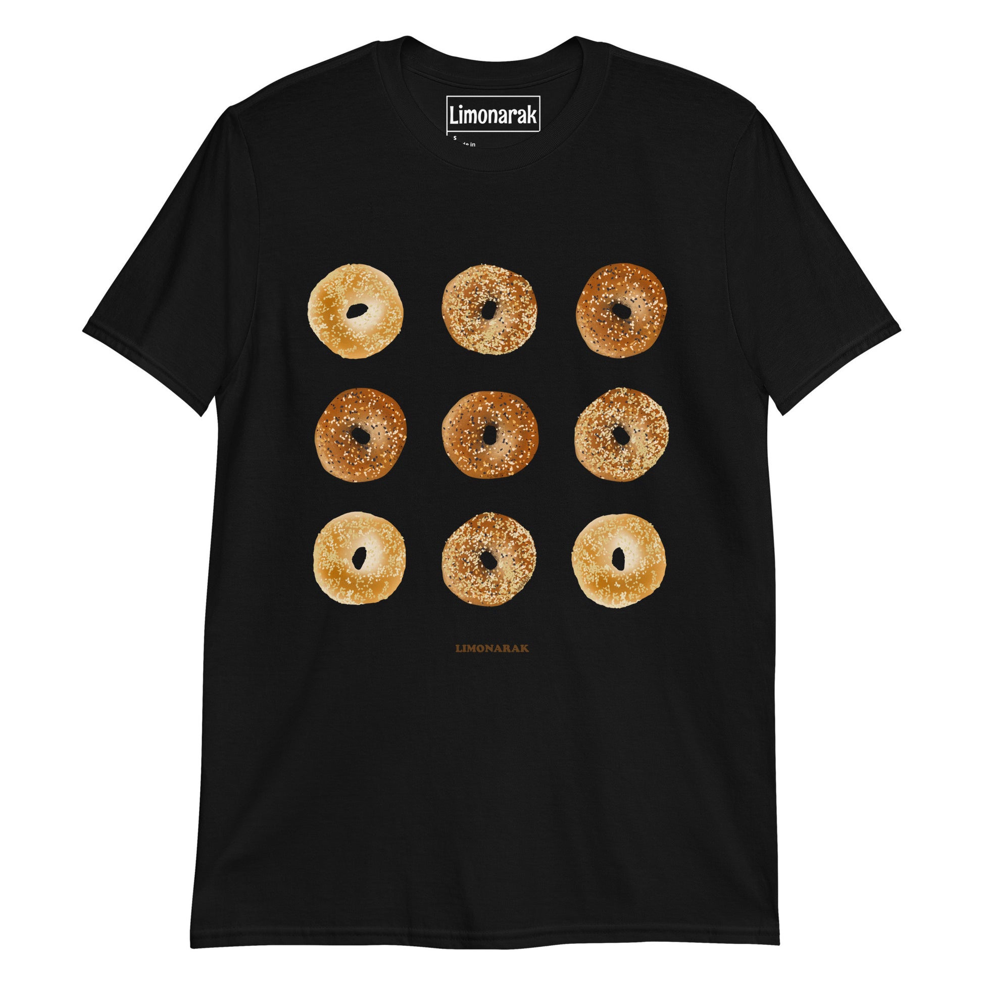 Black Bagels T-shirt - Show your love for bagels with our Nine Bagels T-Shirt. This graphic tee is perfect for any bagel enthusiast, featuring a unique and eye-catching bagel design. Stand out from the crowd and share your passion for bagels with this bagel graphic tee. It's soft, comfortable and perfect for everyday streetwear.