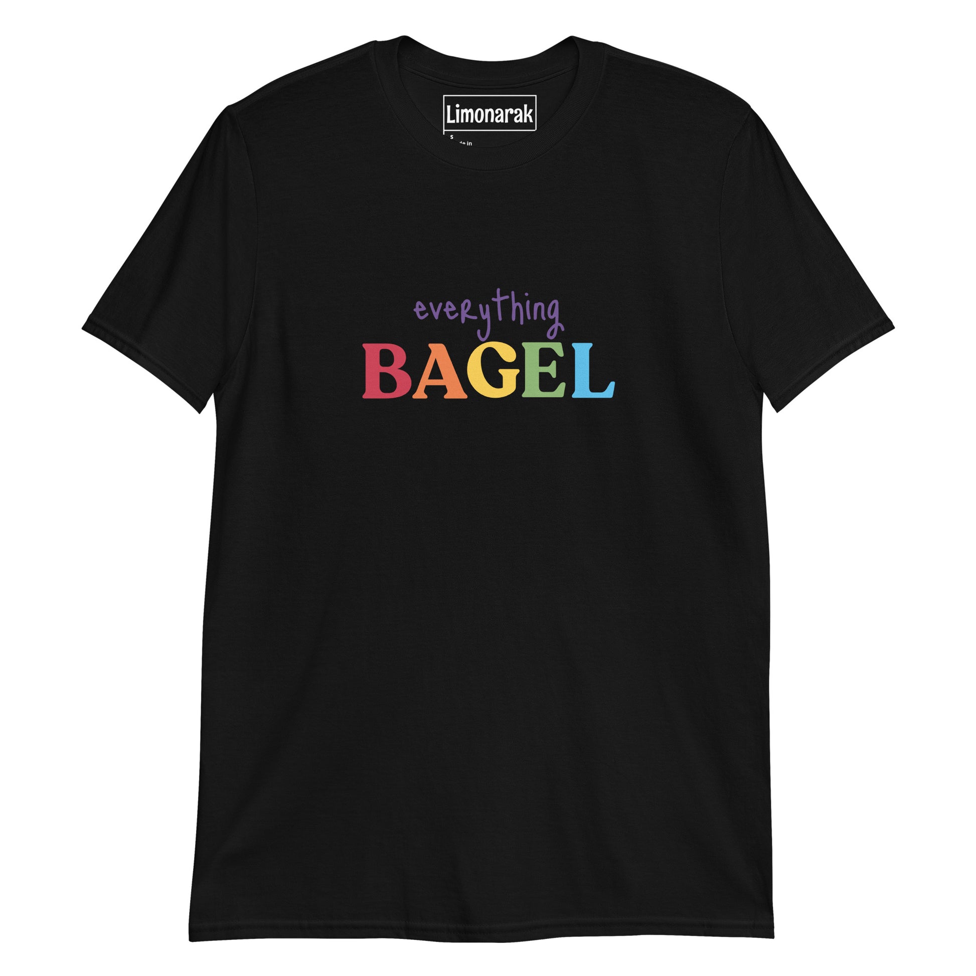 Black Everything rainbow bagel T-Shirt - Our Everything Bagel Pride T-shirt is soft and made of comfortable cotton. The colorful design is expertly printed on the front and makes a statement while showing off your love of bagels. Perfect for everyday streetwear or a gift for a bagel lover. 