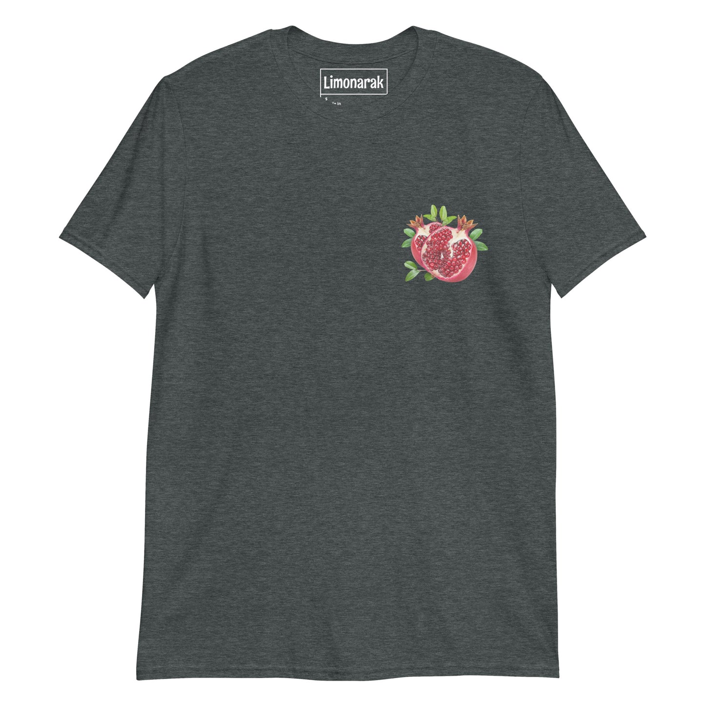 Dark Gray Pomegranate Shirt - Our Pomegranate T-Shirt is soft and comfortable. It's a classic cotton graphic tee with a red pomegranate design, expertly printed on the front. Looking for something personalized? Shoot us a message!