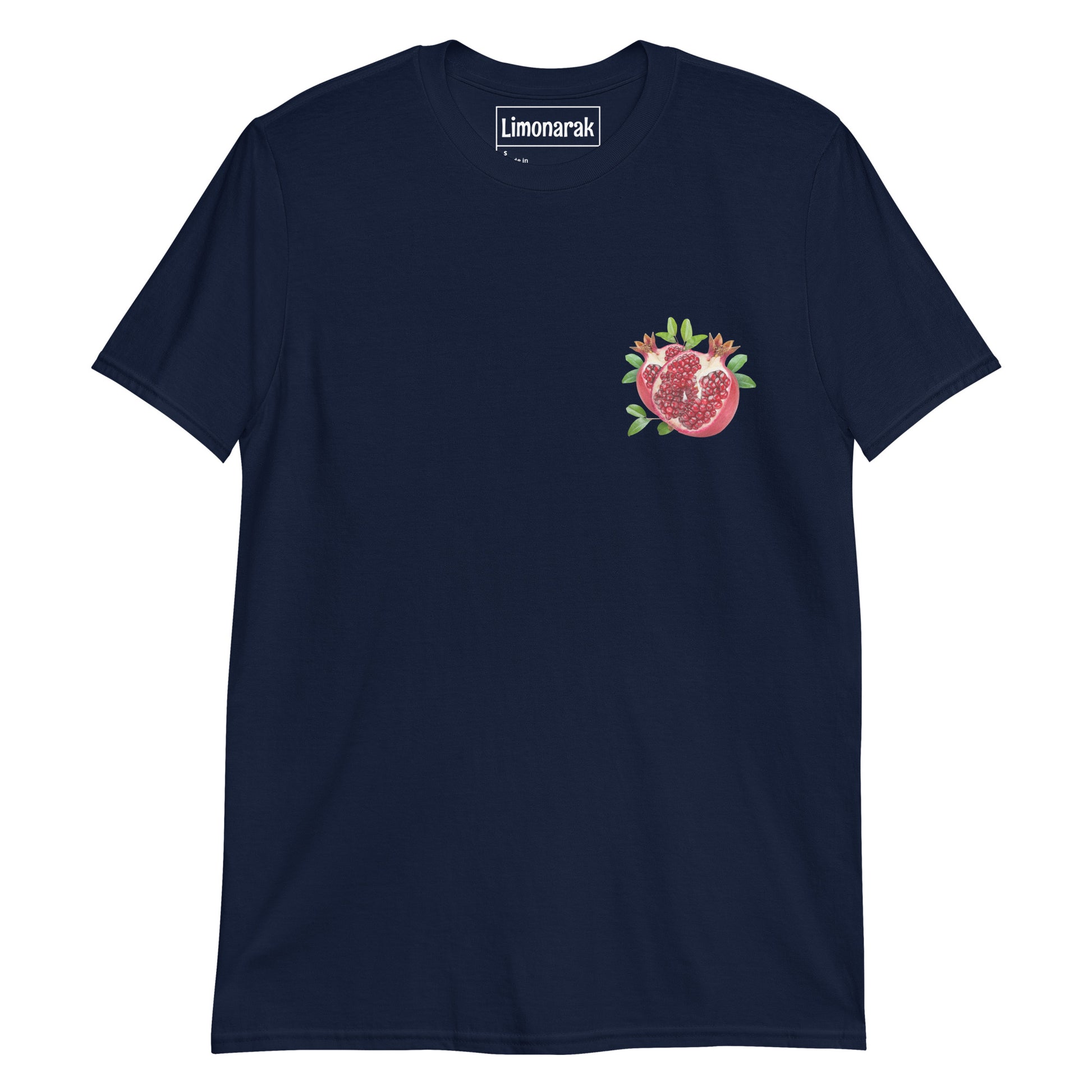 Navy Blue Pomegranate Shirt - Our Pomegranate T-Shirt is soft and comfortable. It's a classic cotton graphic tee with a red pomegranate design, expertly printed on the front. Looking for something personalized? Shoot us a message!