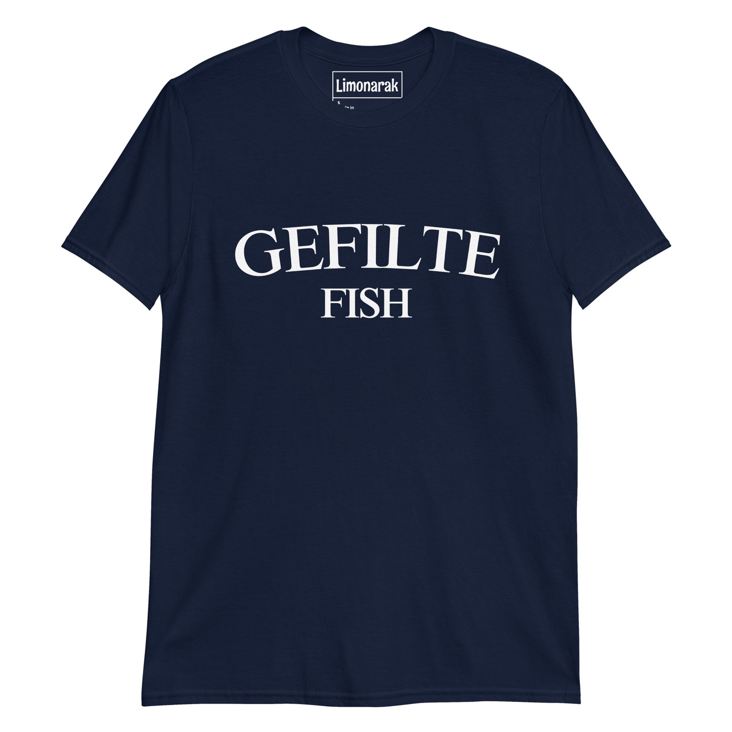 Navy Gefilte Fish T-Shirt with Funny Jewish Food Design - Celebrate your love for Ashkenazi food with our Gefilte Fish T-Shirt! Our funny design showcases your appreciation for this classic dish. Made with high-quality cotton, this t-shirt is sure to be a hit at family gatherings and is sure to turn heads. Add some Jewish humor to your wardrobe with our Gefilte Fish T-Shirt. 