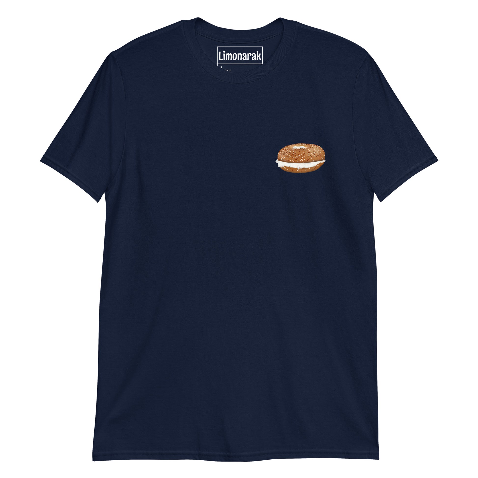 Navy Everything Bagel Shirt - Love bagels? This ones for you! It's soft and comfortable with a small bagel design on the front. Show off your love of bagels in this unique bagel graphic tee or give it as a gift to your favorite bagel lovers. It's perfect for bagel enthusiasts and foodies of all kinds.