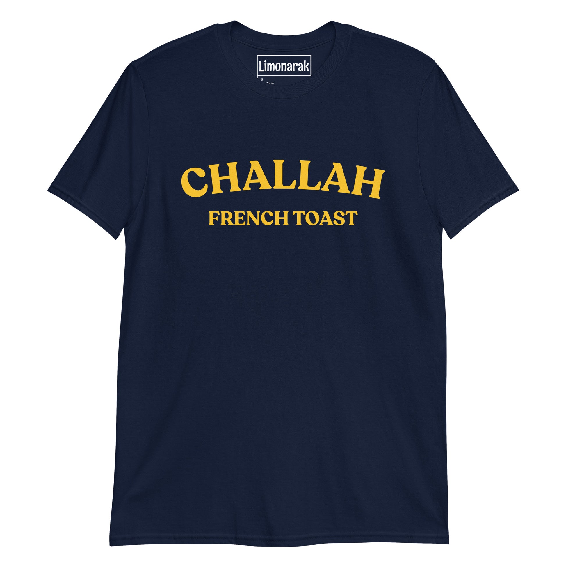 Navy Challah French Toast T-Shirt - Love challah French toast? Looking for a gift for your favorite challah enthusiast? Our Challah French Toast T-Shirt might be just what you need! It's soft and comfortable with a funny design for challah lovers. Looking for something personalized? Shoot us a message! 