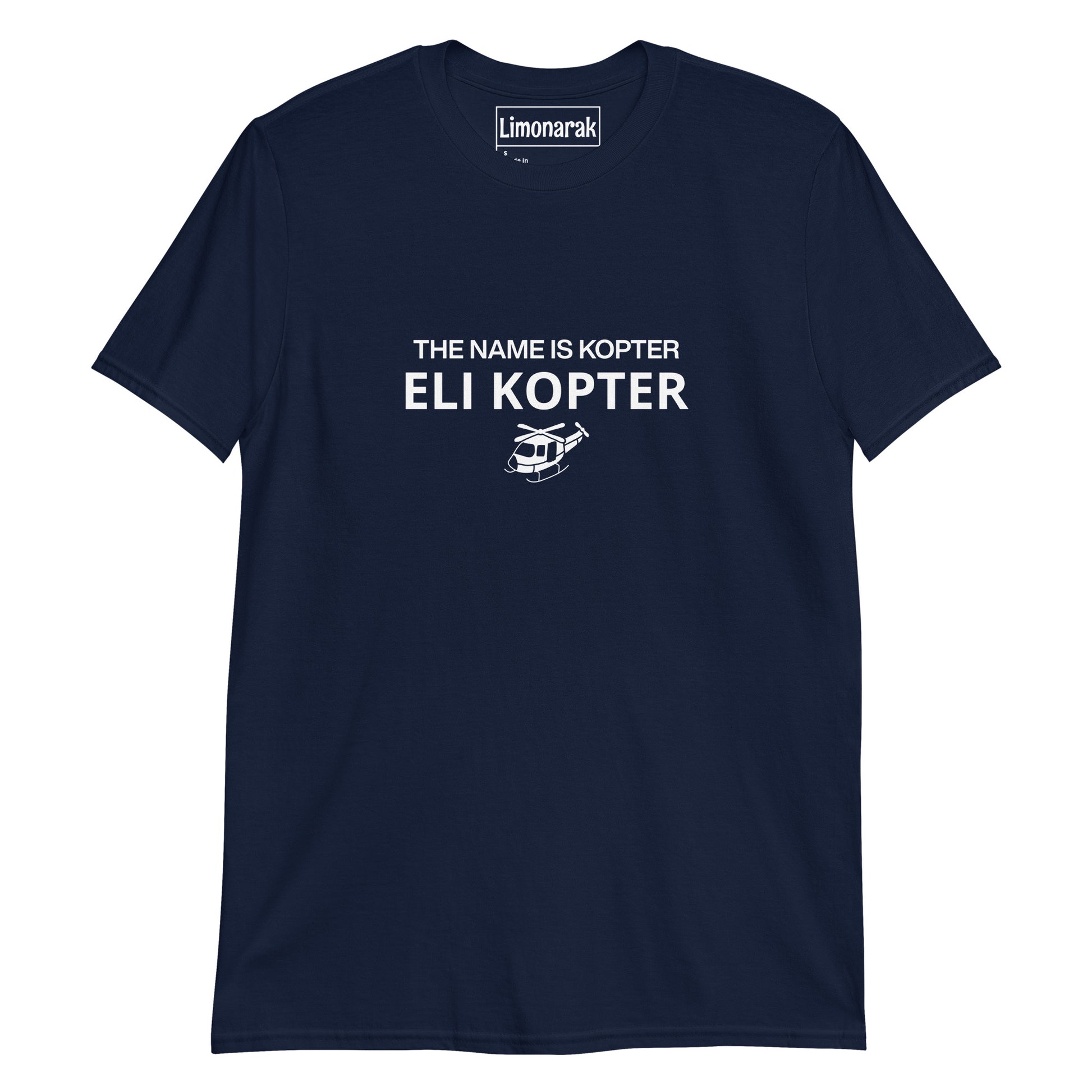 Navy Blue Funny Mossad Shirt - Everyone's favorite Mossad agent, Eli Kopter. This Eli Kopter shirt is soft, comfortable and made just for you. It's a classic cotton t-shirt with a sarcastic Mossad agent design, expertly printed on the front. Looking for something personalized? Shoot us a message!