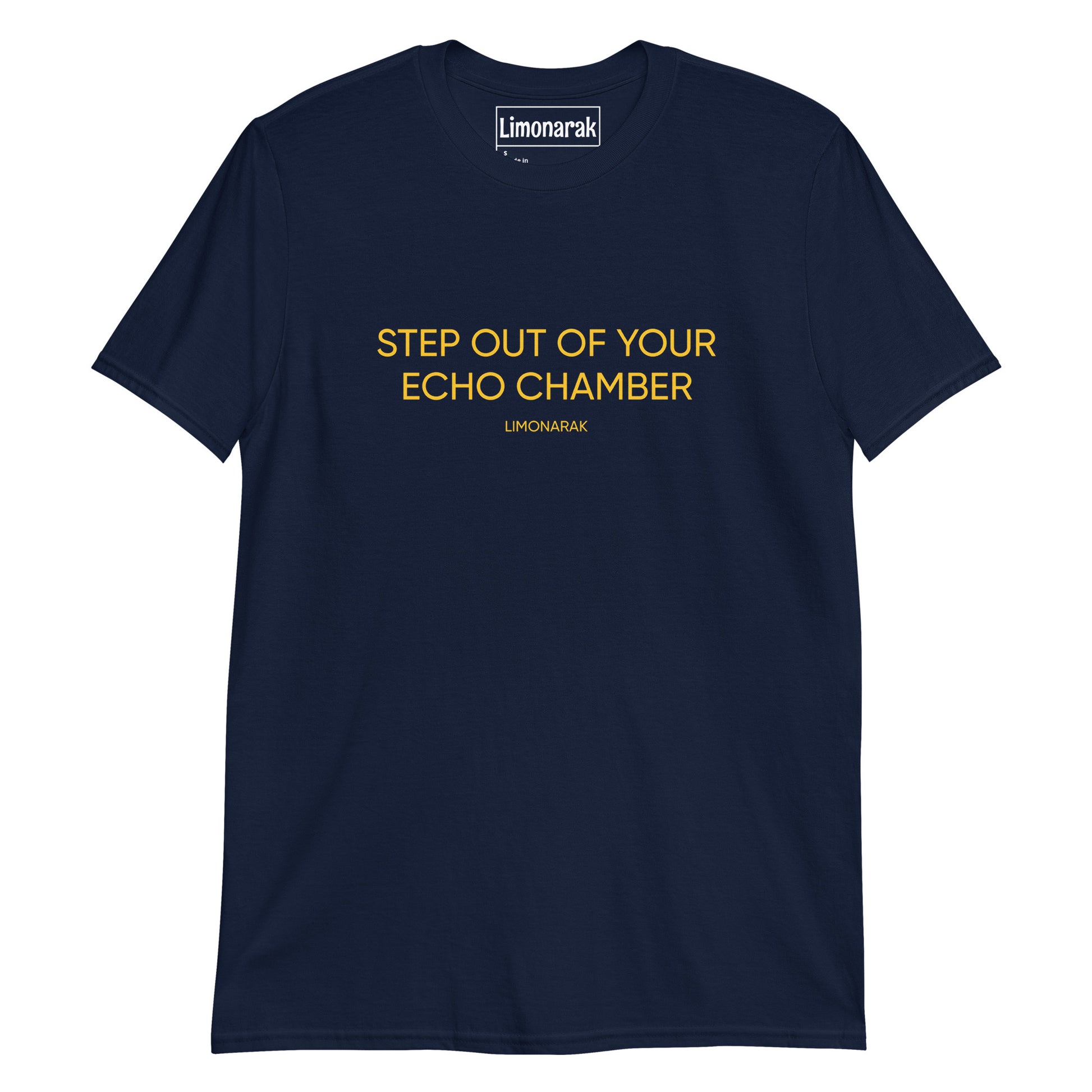 Navy Blue  Step our of your echo chamber shirt - Our "Step out of your echo chamber t-shirt" is soft, comfortable and makes a statement. Step out of your echo chamber and start having conversations in this classic cotton tee. Looking for something personalized? Shoot us a message!