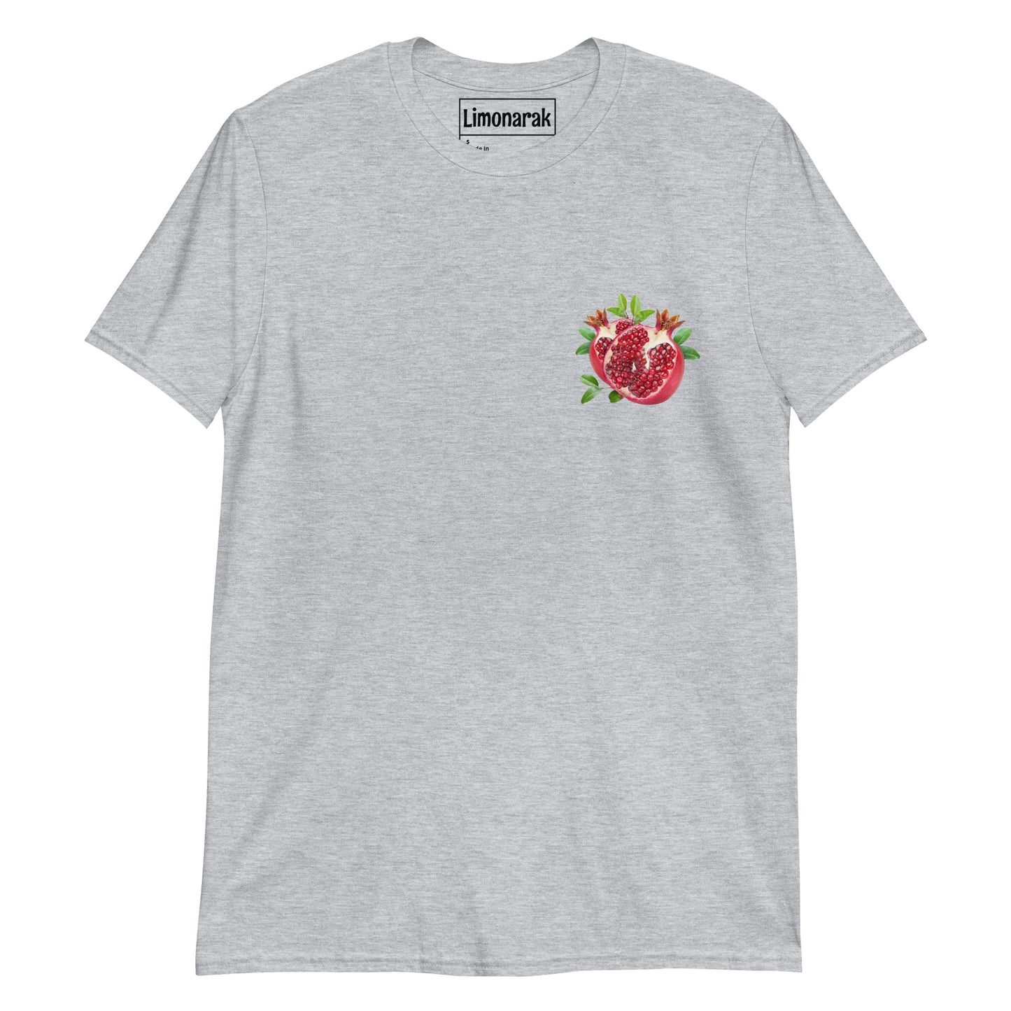 Light Gray T-Shirt With Pomegranate - Our Pomegranate T-Shirt is soft and comfortable. It's a classic cotton graphic tee with a red pomegranate design, expertly printed on the front. Looking for something personalized? Shoot us a message!