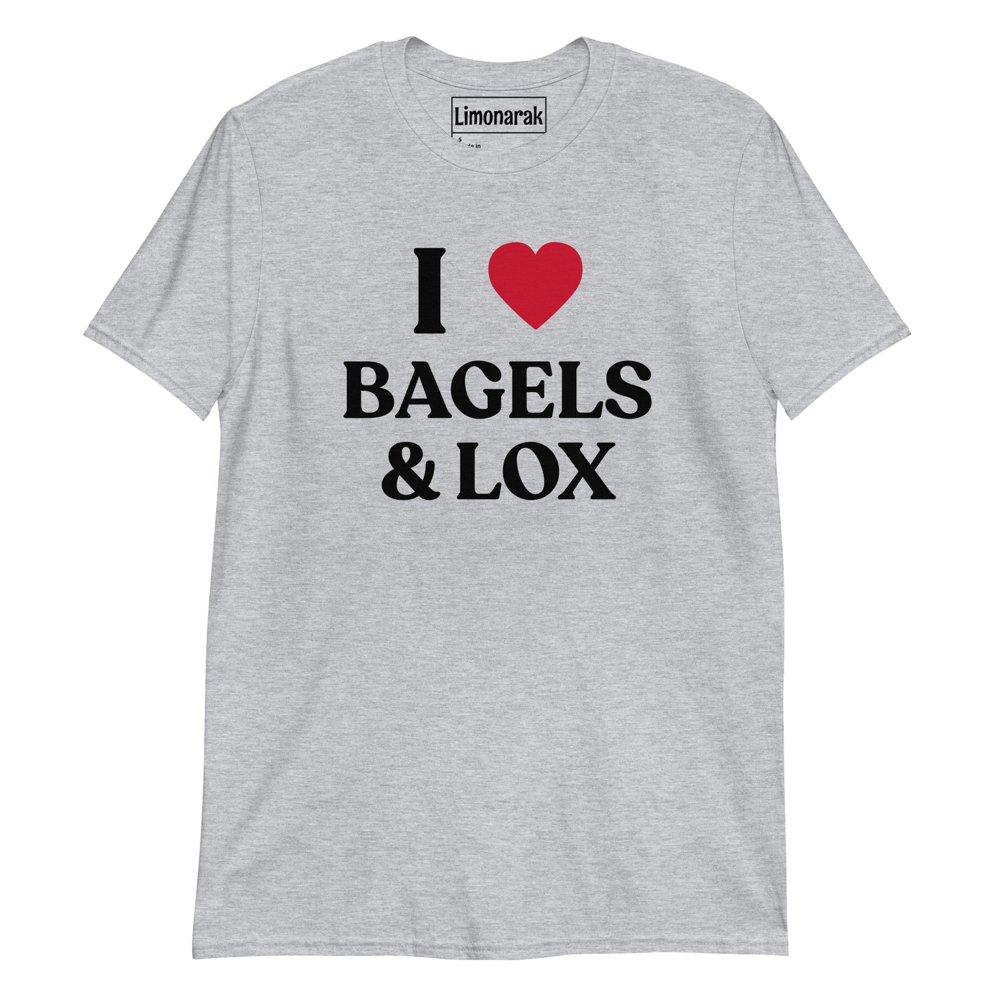 Light Gray I Love Bagels and Lox Shirt - Show your love for bagels and lox with this funny graphic tee. Perfect for Jewish foodies and bagel enthusiasts alike, this shirt is a must-have. Embrace your love for this classic combination with our I Heart Bagels & Lox T-Shirt. Great for everyday streetwear or a gift for your favorite American Yid.