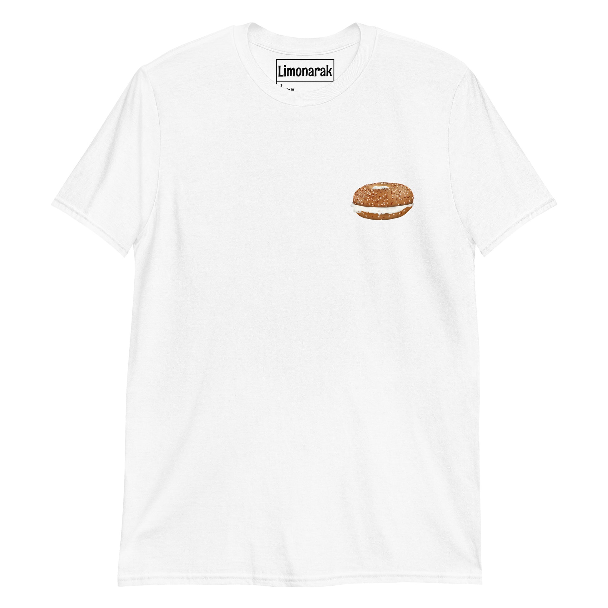 White Everything Bagel Shirt - Love bagels? This ones for you! It's soft and comfortable with a small bagel design on the front. Show off your love of bagels in this unique bagel graphic tee or give it as a gift to your favorite bagel lovers. It's perfect for bagel enthusiasts and foodies of all kinds.