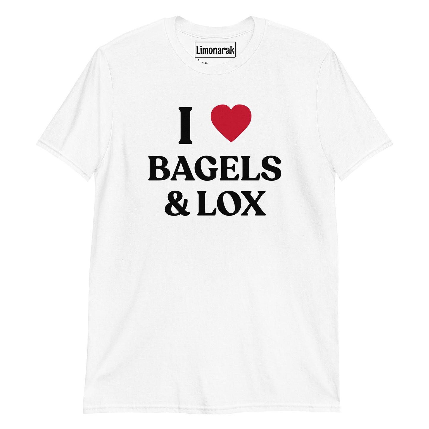 White I Love Bagels and Lox Shirt - Show your love for bagels and lox with this funny graphic tee. Perfect for Jewish foodies and bagel enthusiasts alike, this shirt is a must-have. Embrace your love for this classic combination with our I Heart Bagels & Lox T-Shirt. Great for everyday streetwear or a gift for your favorite American Yid.