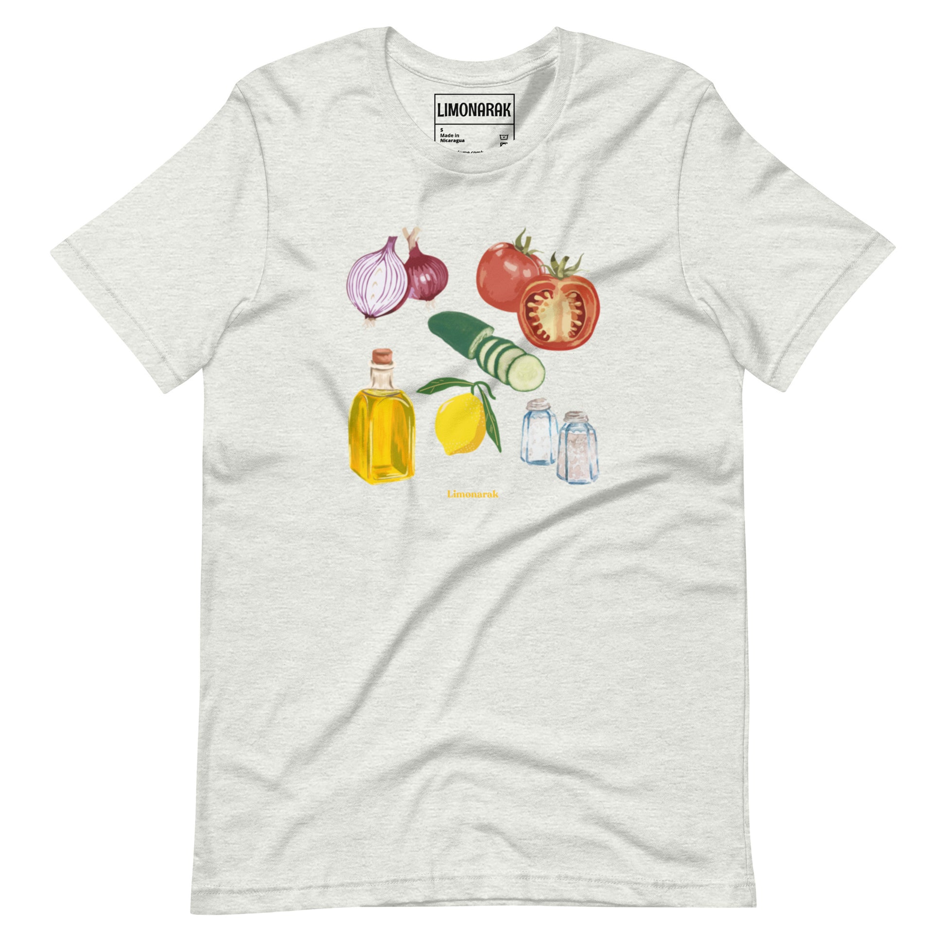 Light Gray Israeli Salad T-shirt - Showcase your love for Israeli cuisine with our unique Israeli Salad T-Shirt! This eye-catching graphic tee features a colorful depiction of the fresh and delicious ingredients that make up this popular Israeli salad. Made with high-quality materials and a comfortable fit, this shirt is perfect for food lovers and beyond.