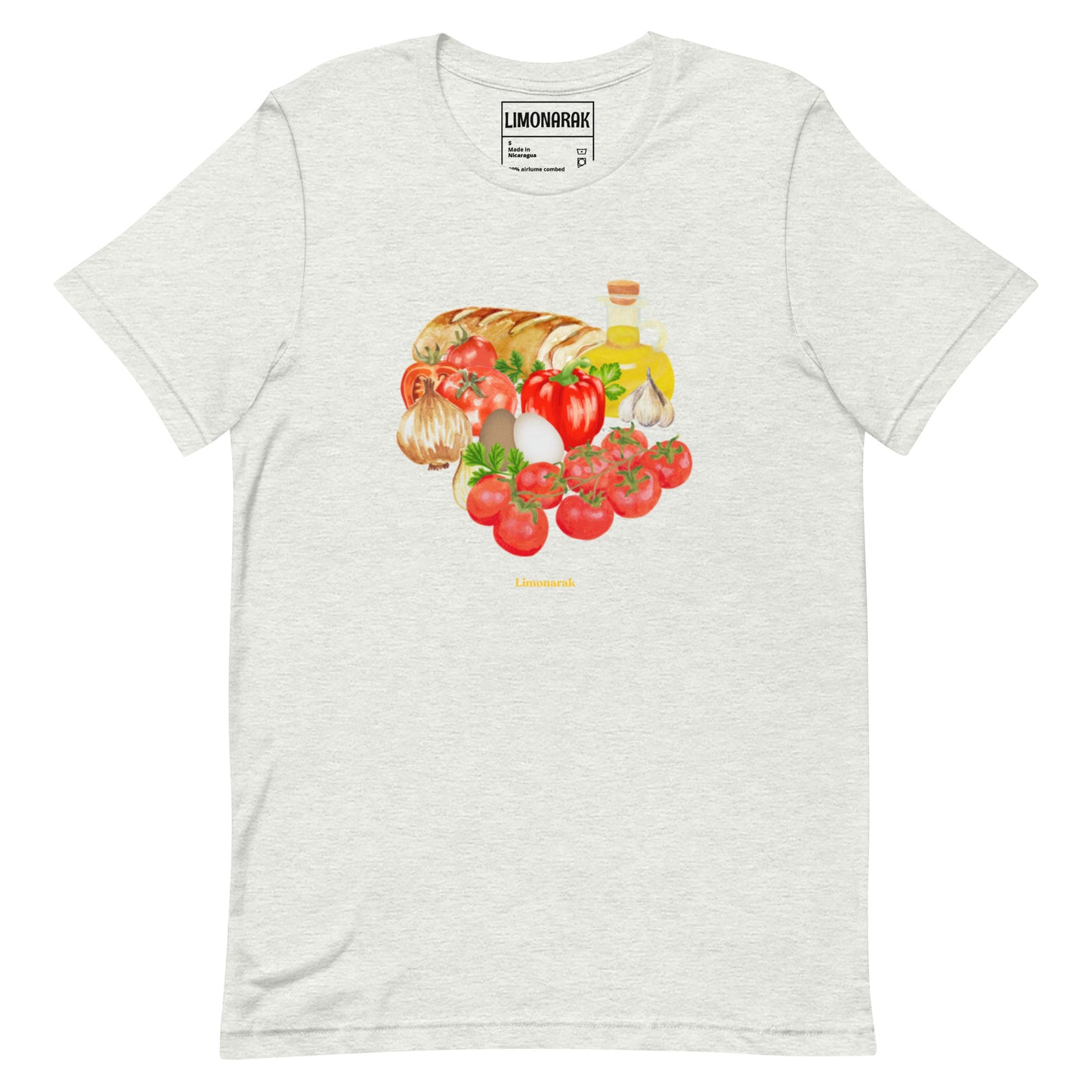 Gray Shakshuka T-Shirt - Love shakshuka? Missing the flavors of the Middle East? Our Shakshuka T-Shirt has tomatoes, onions, garlic and all the key ingredients you need for a delicious Israeli Shakshuka. It's a comfortable graphic tee with a unique and colorful design made just for you. Represent your favorite Israeli foods in our apparel for yids.