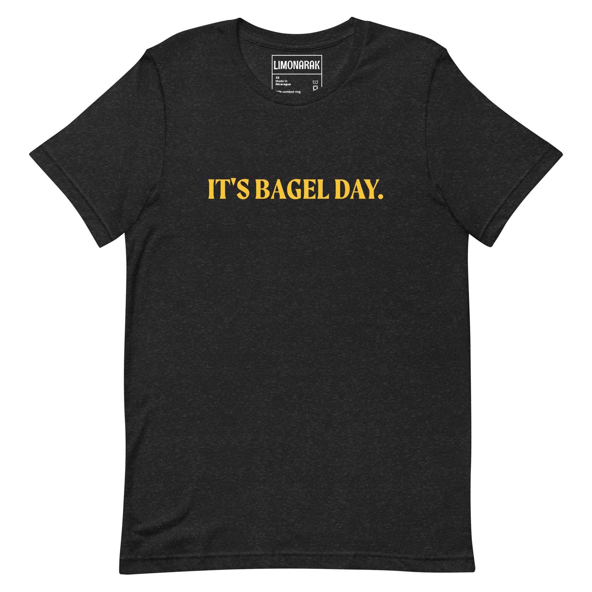 Black Bagel T-shirt - This It's Bagel Day T-Shirt is a must-have for any bagel enthusiast! Featuring a funny bagel saying, this shirt is perfect for expressing your love for all things bagel. It's a soft and comfortable tee that comes in a variety of colors. Perfect for everyday streetwear. Because everyday is bagel day!