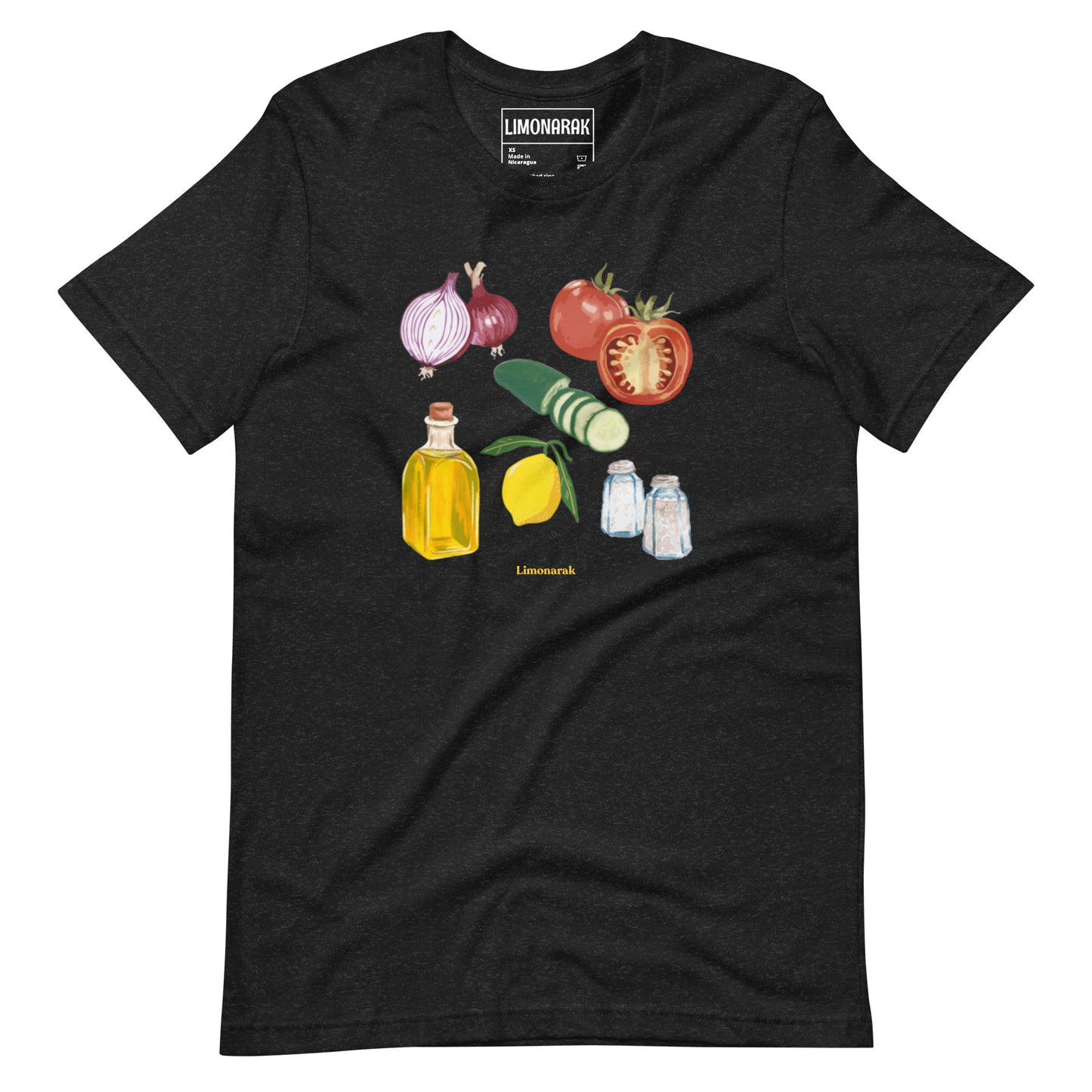 Dark Gray Israeli Salad T-shirt - Showcase your love for Israeli cuisine with our unique Israeli Salad T-Shirt! This eye-catching graphic tee features a colorful depiction of the fresh and delicious ingredients that make up this popular Israeli salad. Made with high-quality materials and a comfortable fit, this shirt is perfect for food lovers and beyond.