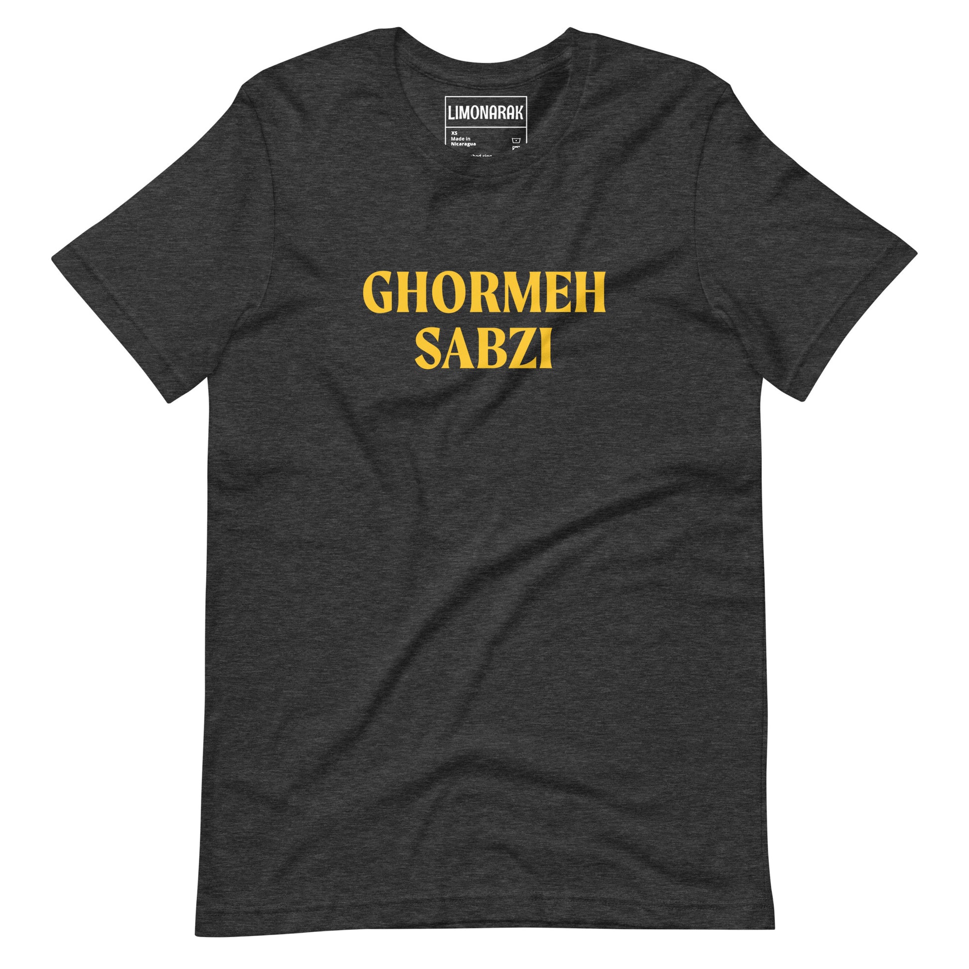 Dark Gray Ghormeh Sabzi T-shirt - Show off your love for Persian cuisine with our Ghormeh Sabzi T-Shirt. Featuring a simple and funny food design, this shirt is perfect for any Ghormeh Sabzi enthusiast. Made with high-quality materials for ultimate comfort, this shirt is a must have for Persian food lovers and foodies of all kinds.