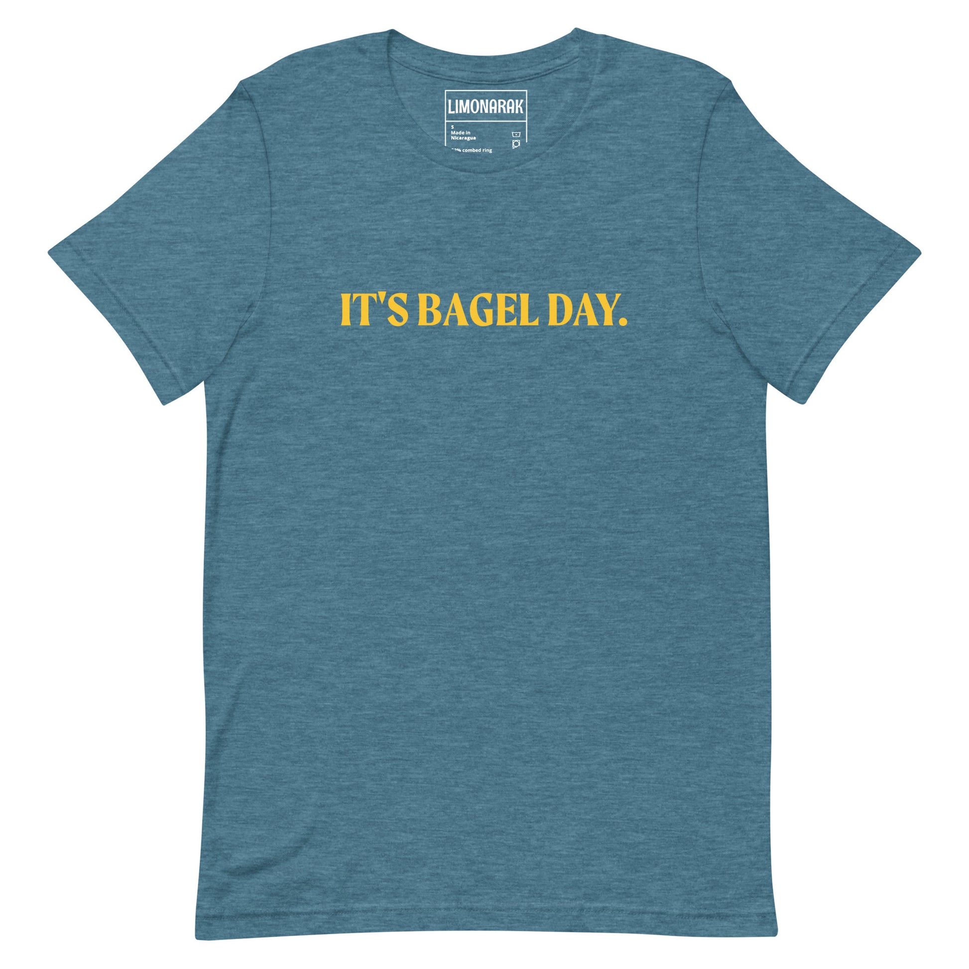 Teal Bagel T-shirt - This It's Bagel Day T-Shirt is a must-have for any bagel enthusiast! Featuring a funny bagel saying, this shirt is perfect for expressing your love for all things bagel. It's a soft and comfortable tee that comes in a variety of colors. Perfect for everyday streetwear. Because everyday is bagel day!