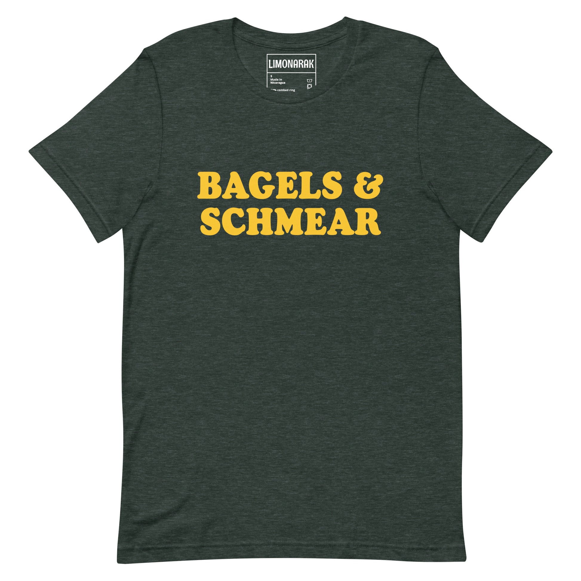 Dark Green Bagels and Schmear Shirt - Love bagels? Looking for a gift for your favorite Jewish foodie? This Bagels and Schmear Shirt might be just what you need. It's a soft and comfortable tee that's perfect for everyday wear. Show off your love of bagels with this funny bagel shirt.