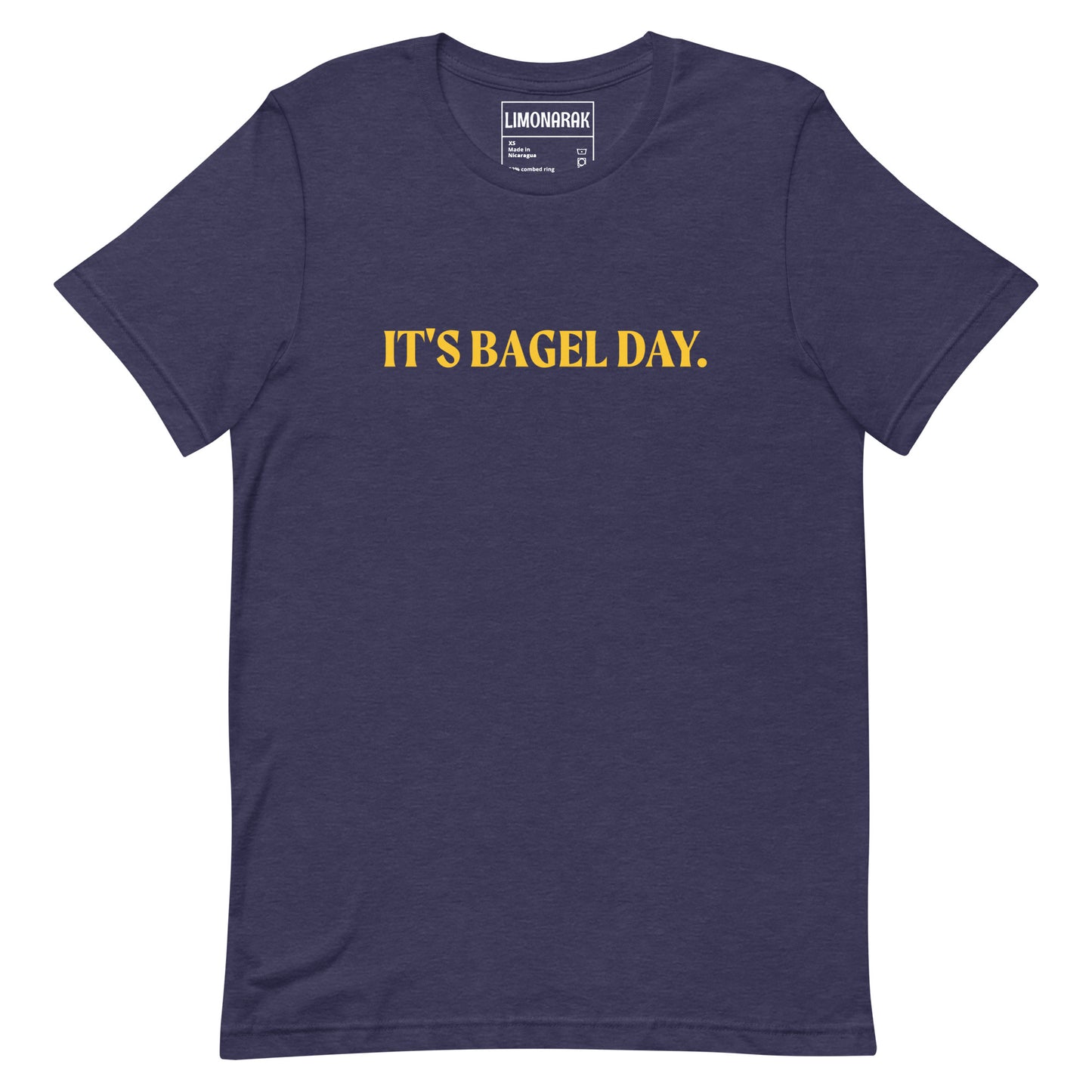 Navy Bagel T-shirt - This It's Bagel Day T-Shirt is a must-have for any bagel enthusiast! Featuring a funny bagel saying, this shirt is perfect for expressing your love for all things bagel. It's a soft and comfortable tee that comes in a variety of colors. Perfect for everyday streetwear. Because everyday is bagel day!