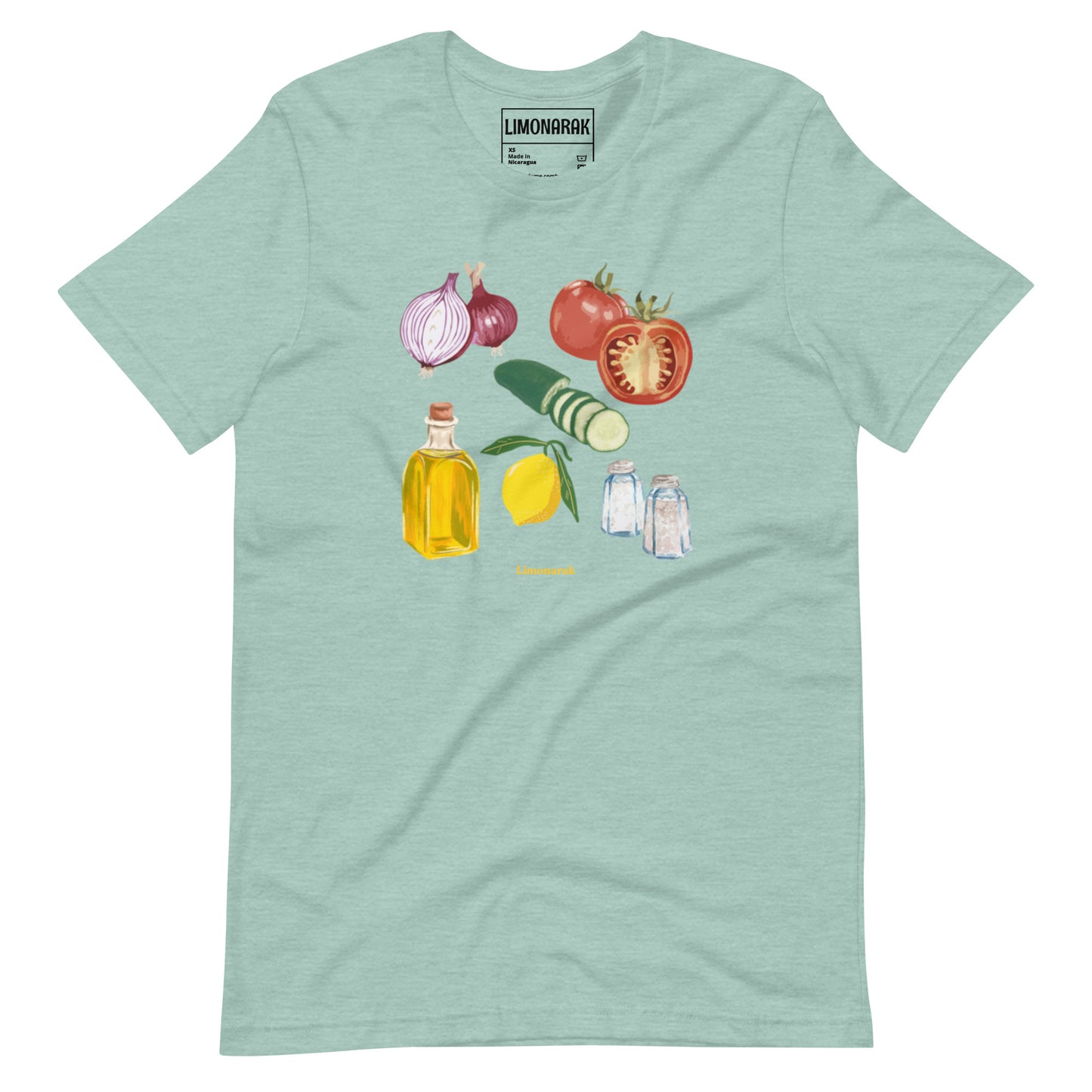 Dusty Blue Israeli Salad T-shirt - Showcase your love for Israeli cuisine with our unique Israeli Salad T-Shirt! This eye-catching graphic tee features a colorful depiction of the fresh and delicious ingredients that make up this popular Israeli salad. Made with high-quality materials and a comfortable fit, this shirt is perfect for food lovers and beyond.